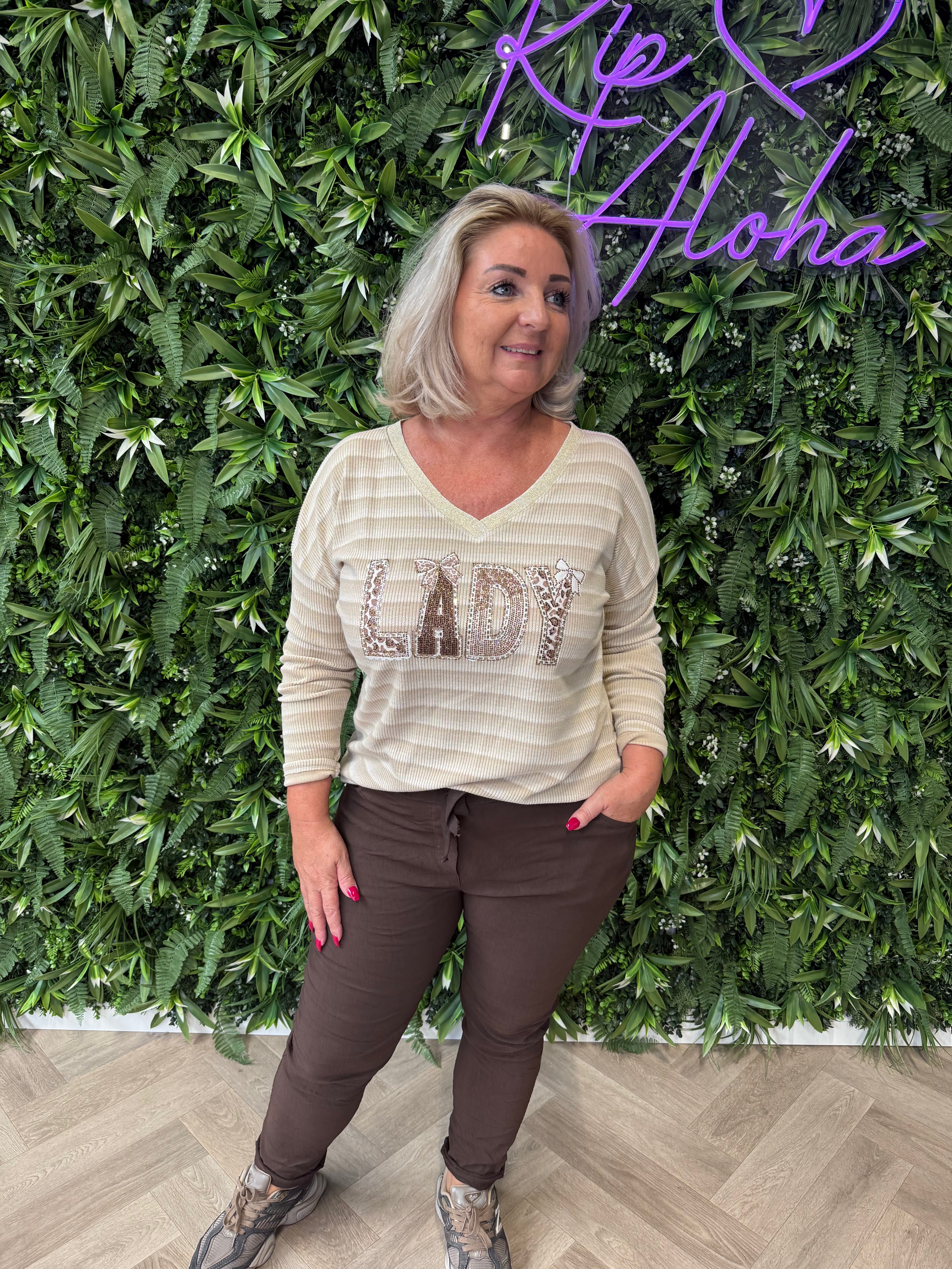 Shirt strepen lady beige