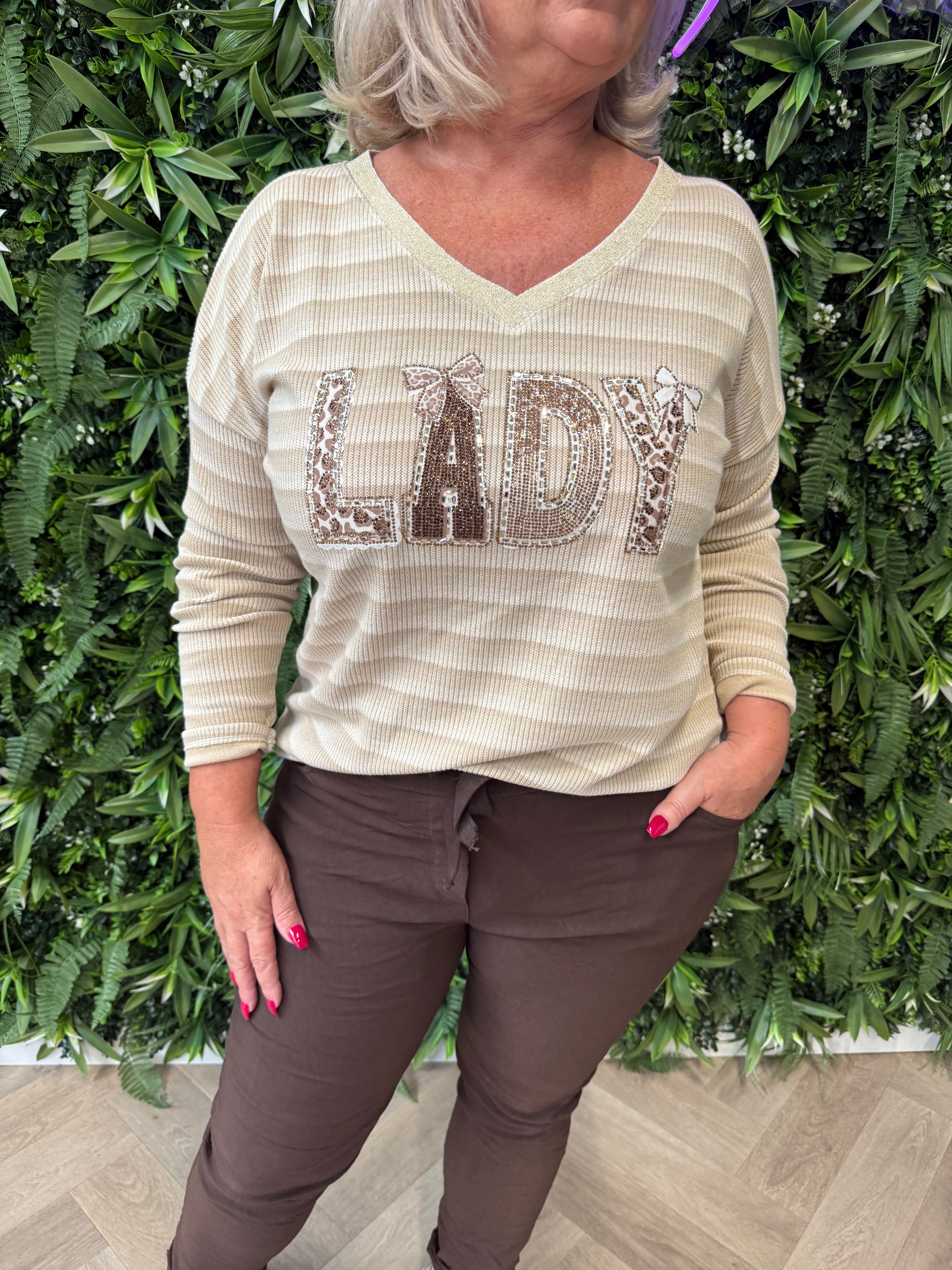 Shirt strepen lady beige