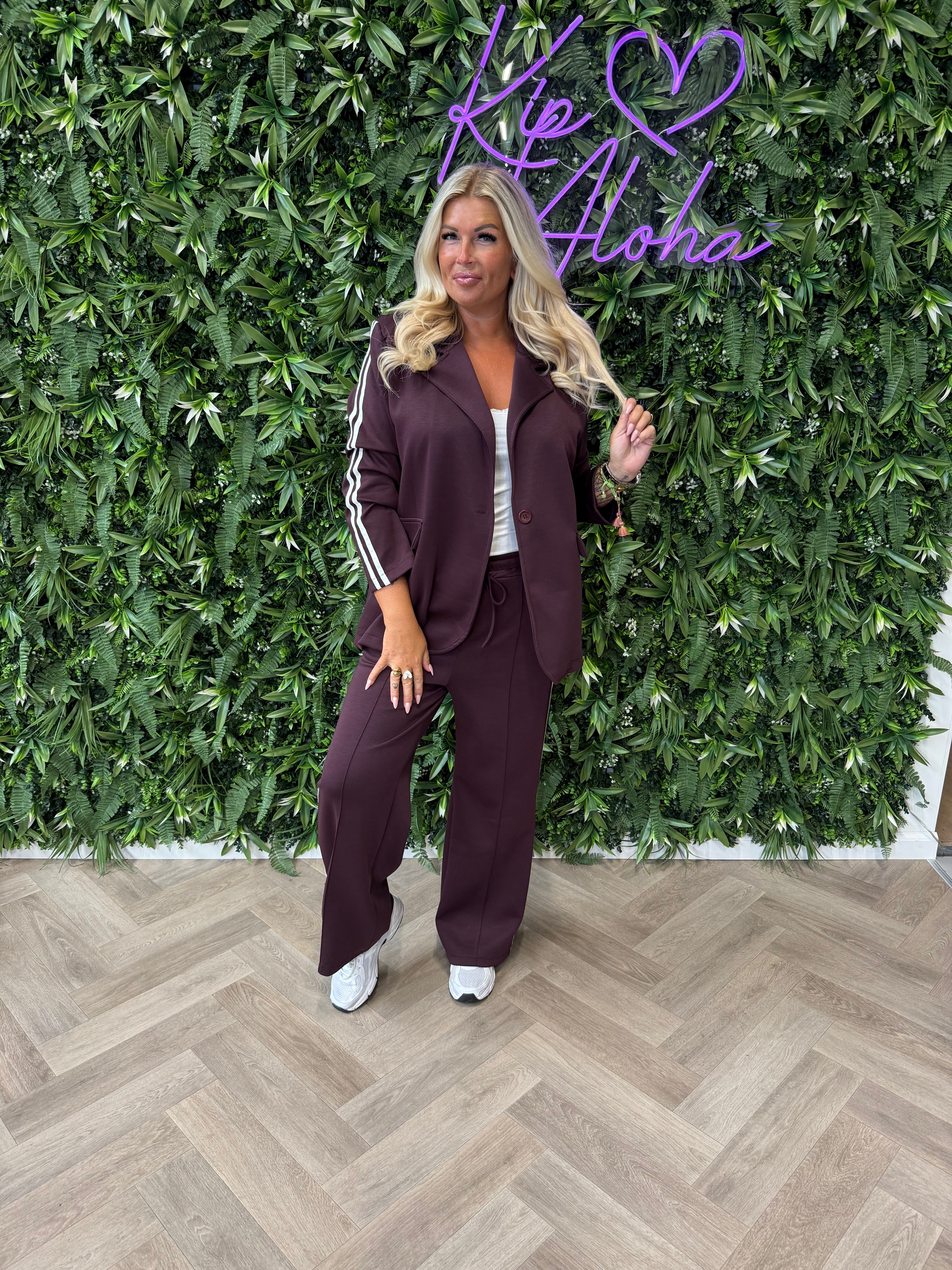 Tweedelig blazer joggingspak met bies aubergine