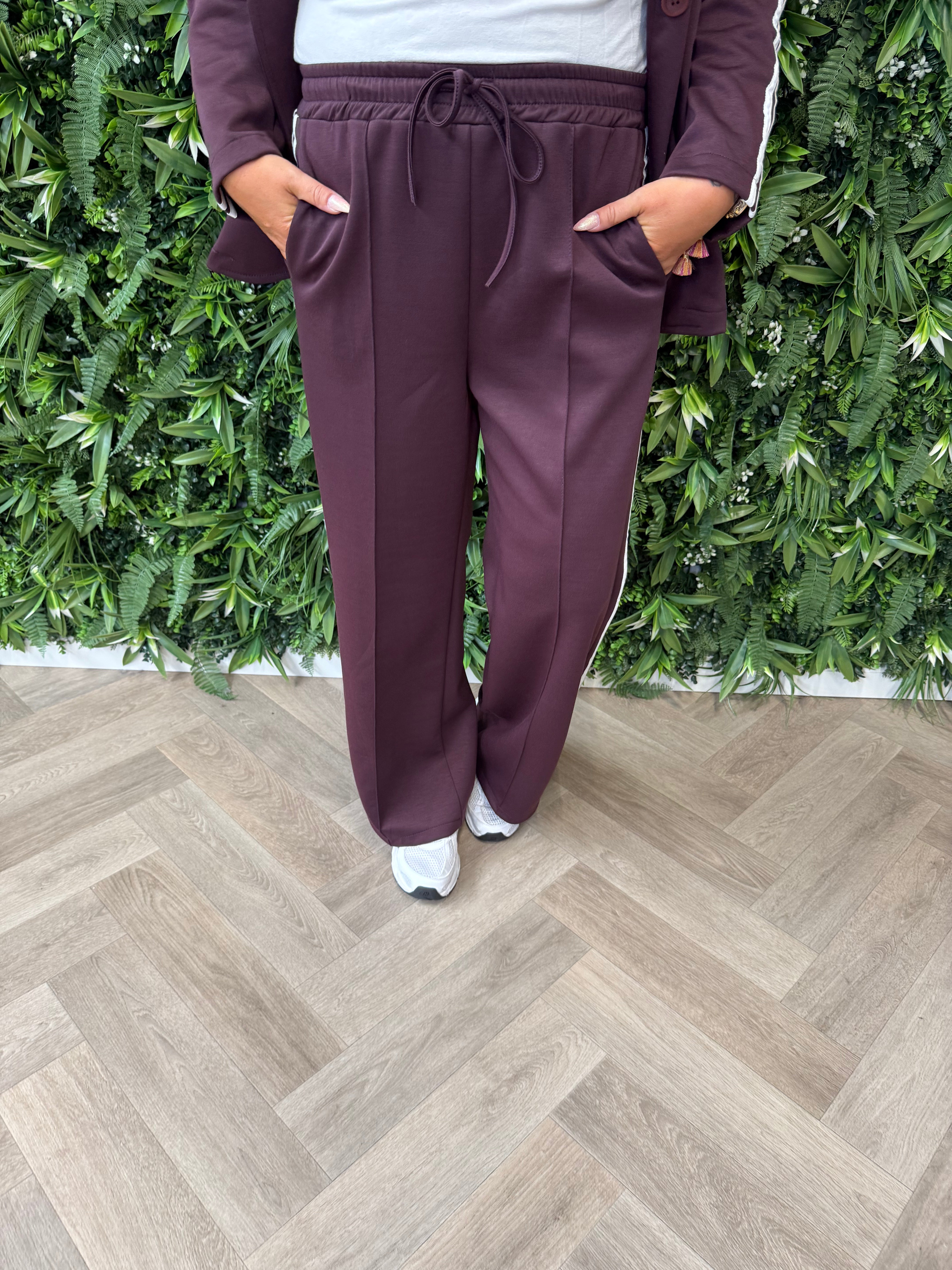 Tweedelig blazer joggingspak met bies aubergine