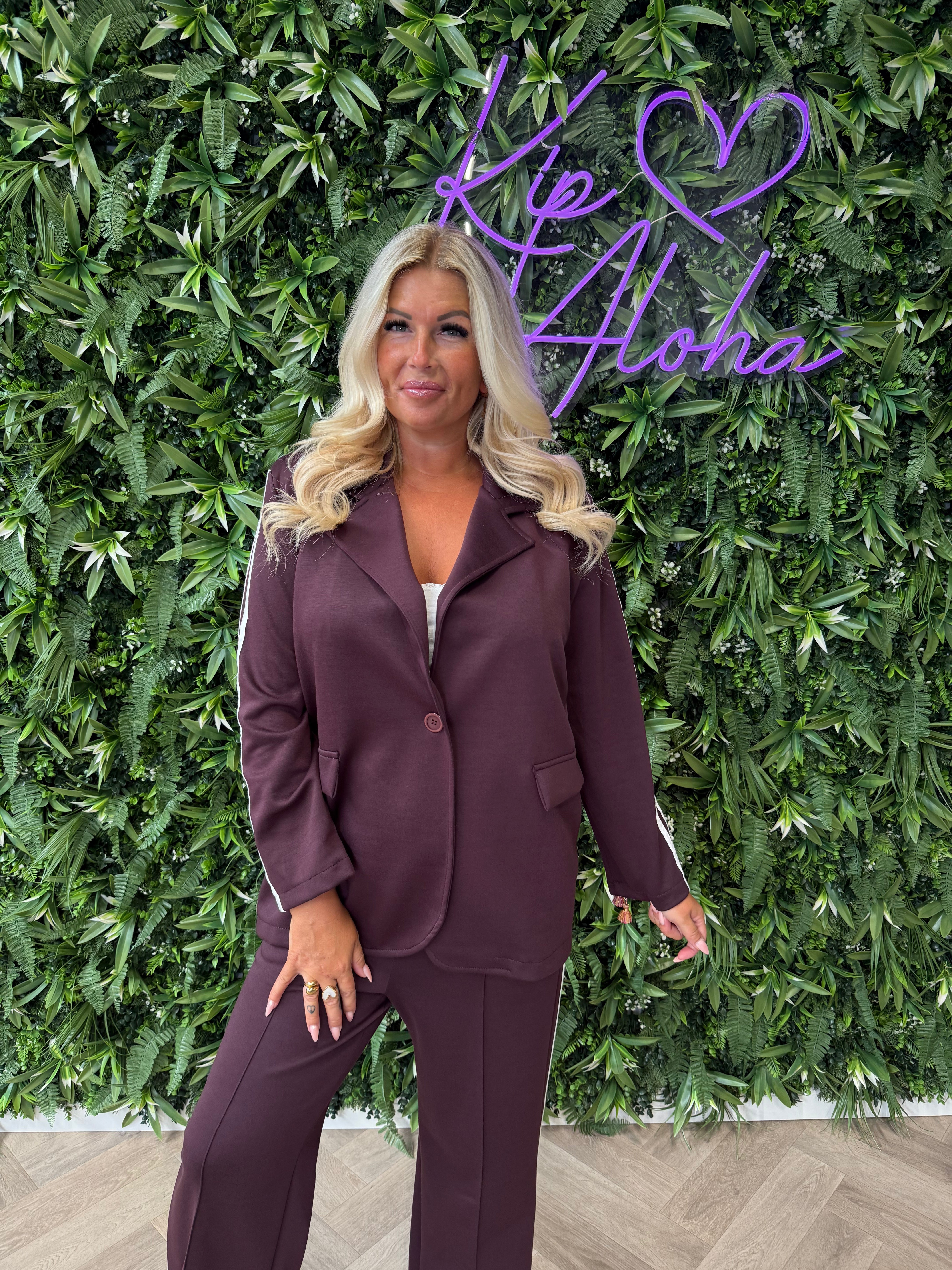 Tweedelig blazer joggingspak met bies aubergine