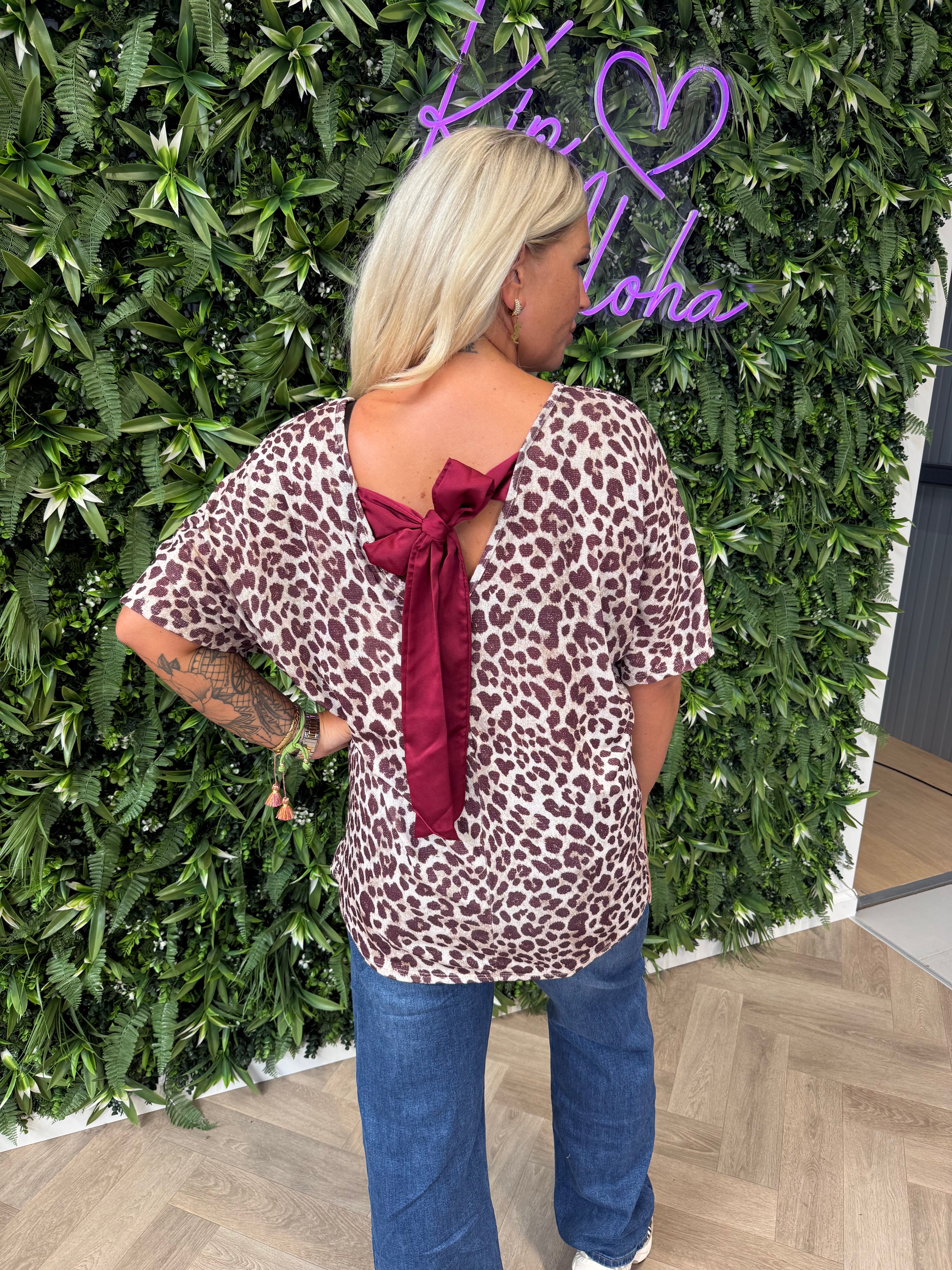 Top panterprint strik op de rug bordeaux