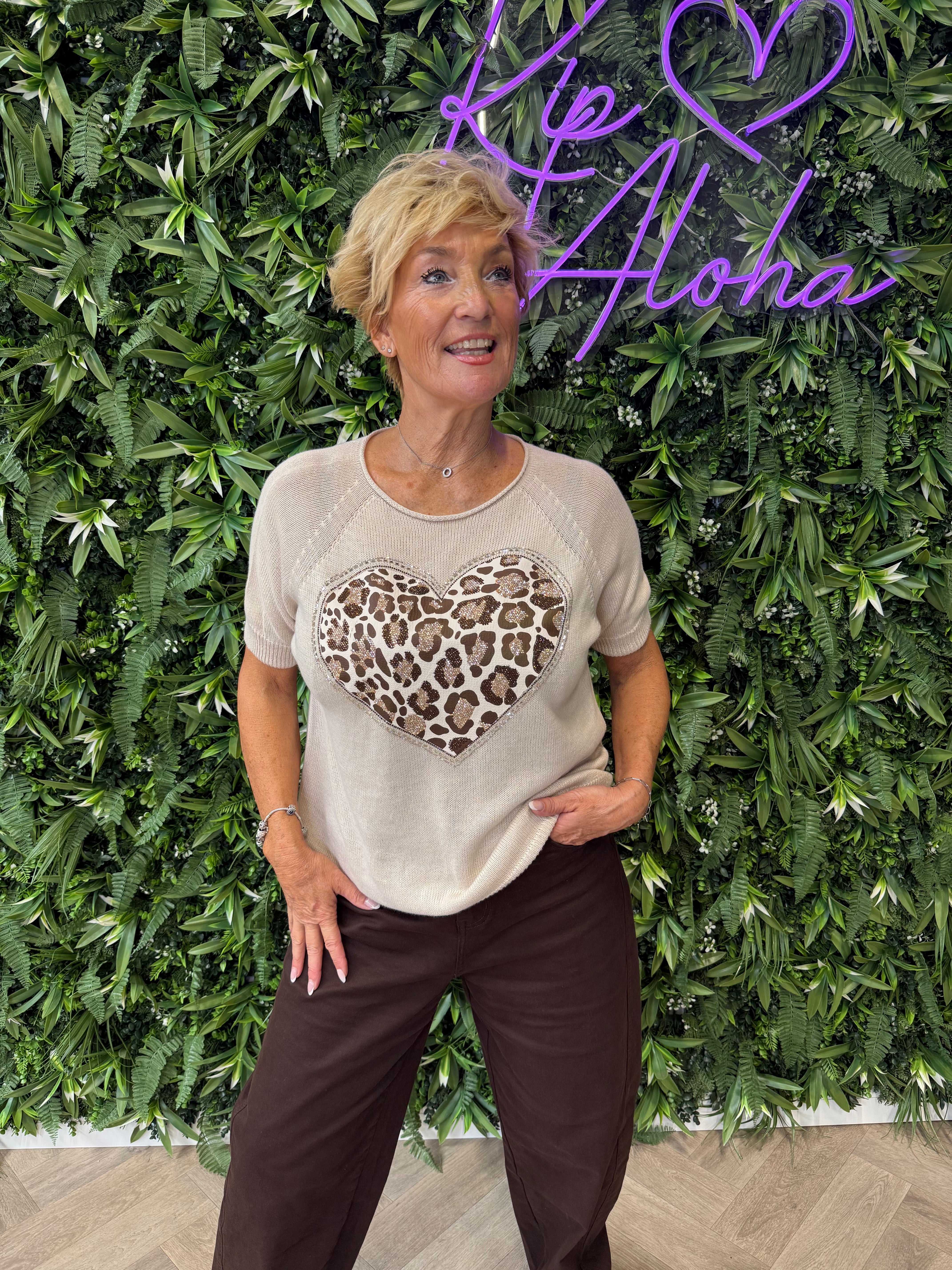 Top panterprint hart beige