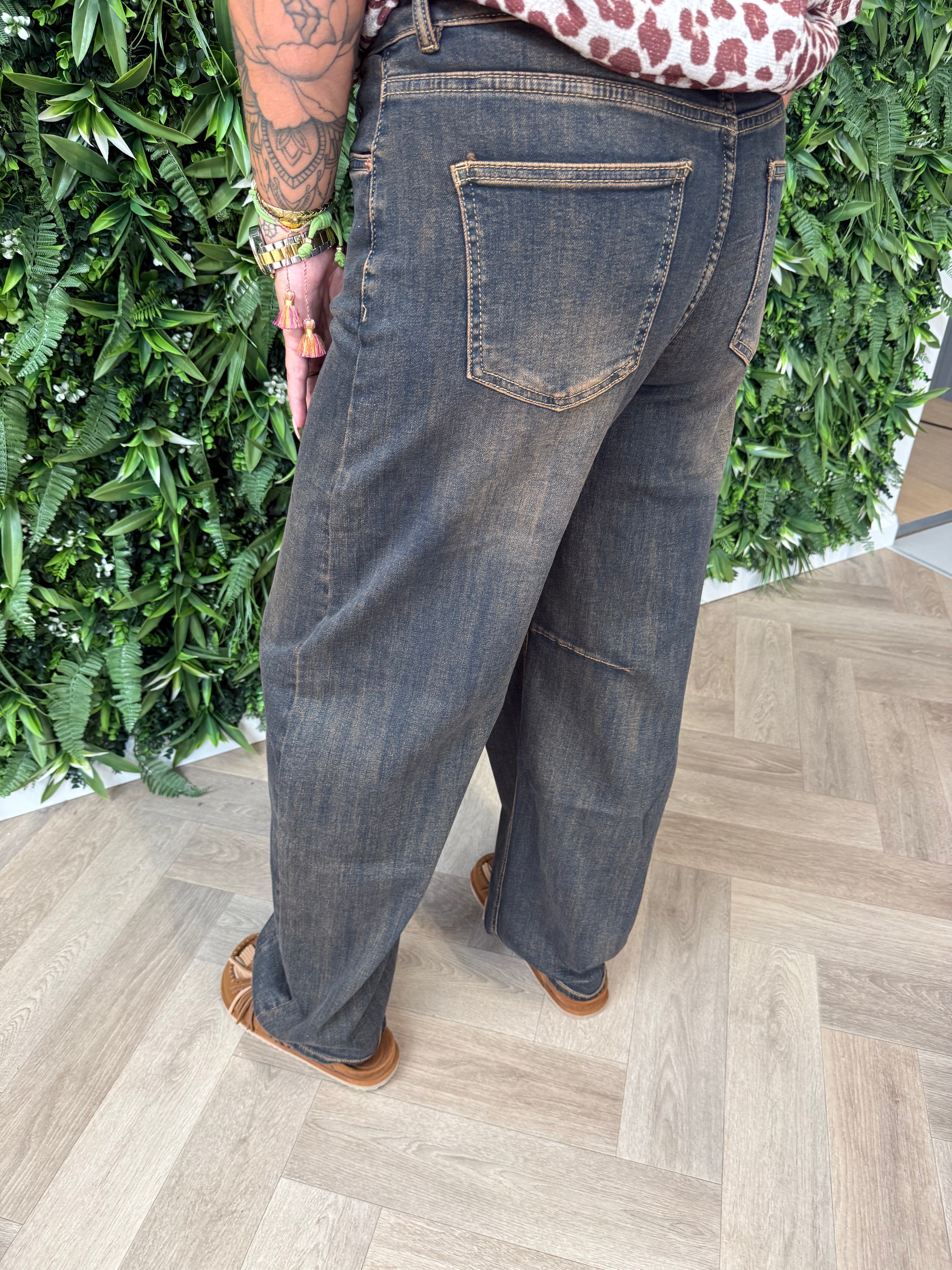 Jewelly ballon jeans met washing donkerblauw