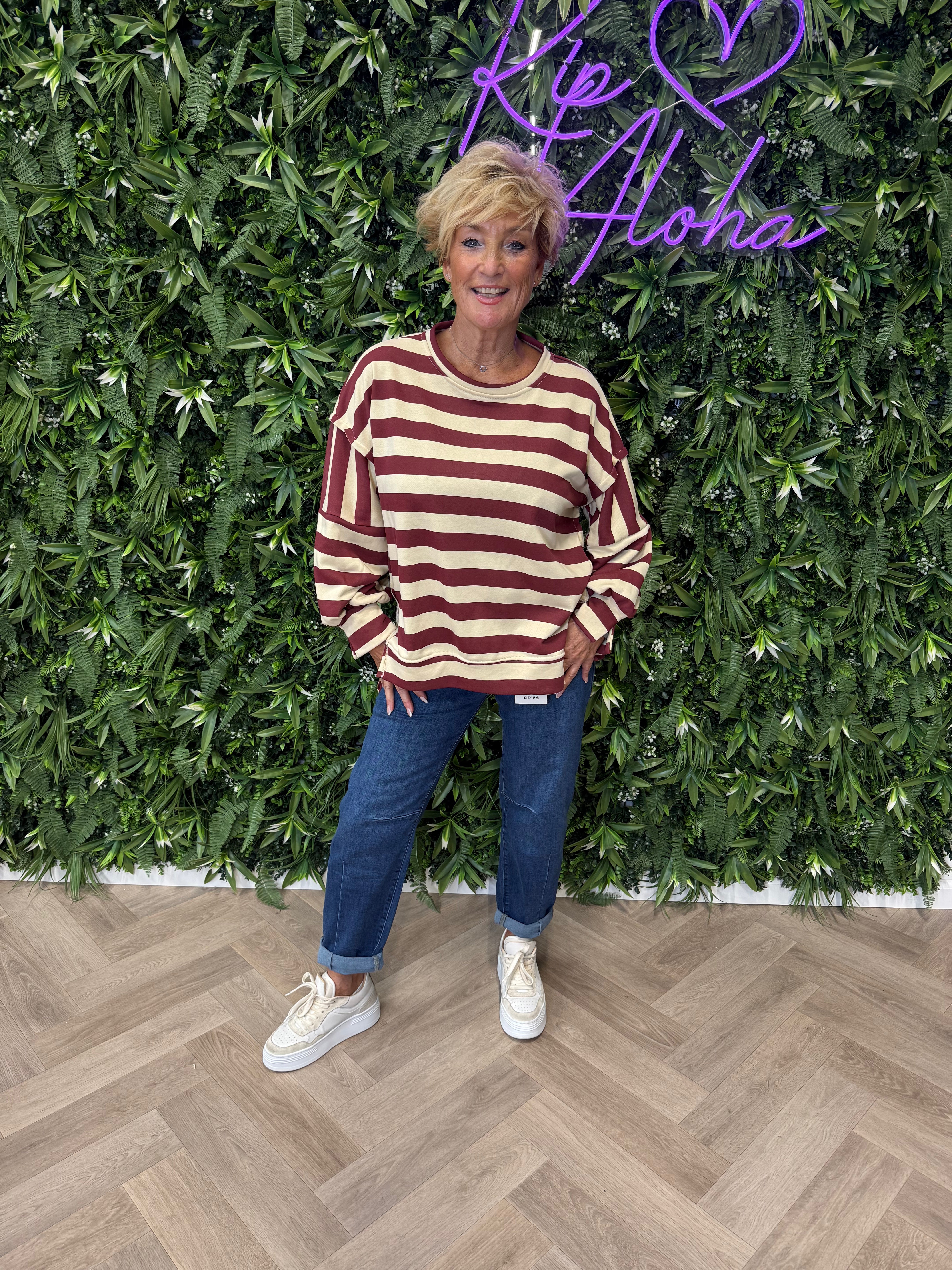 Sweater strepen bordeaux