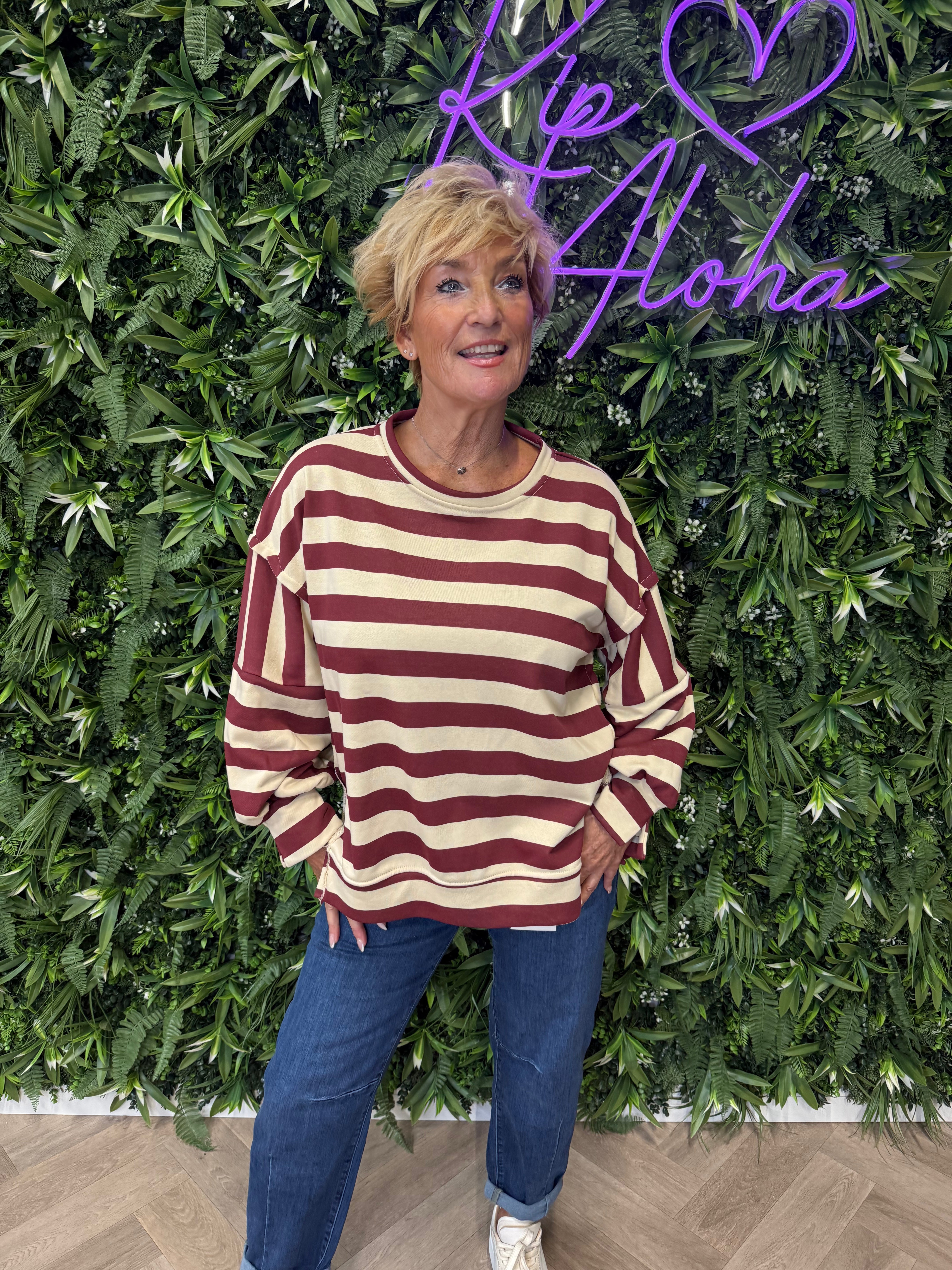 Sweater strepen bordeaux