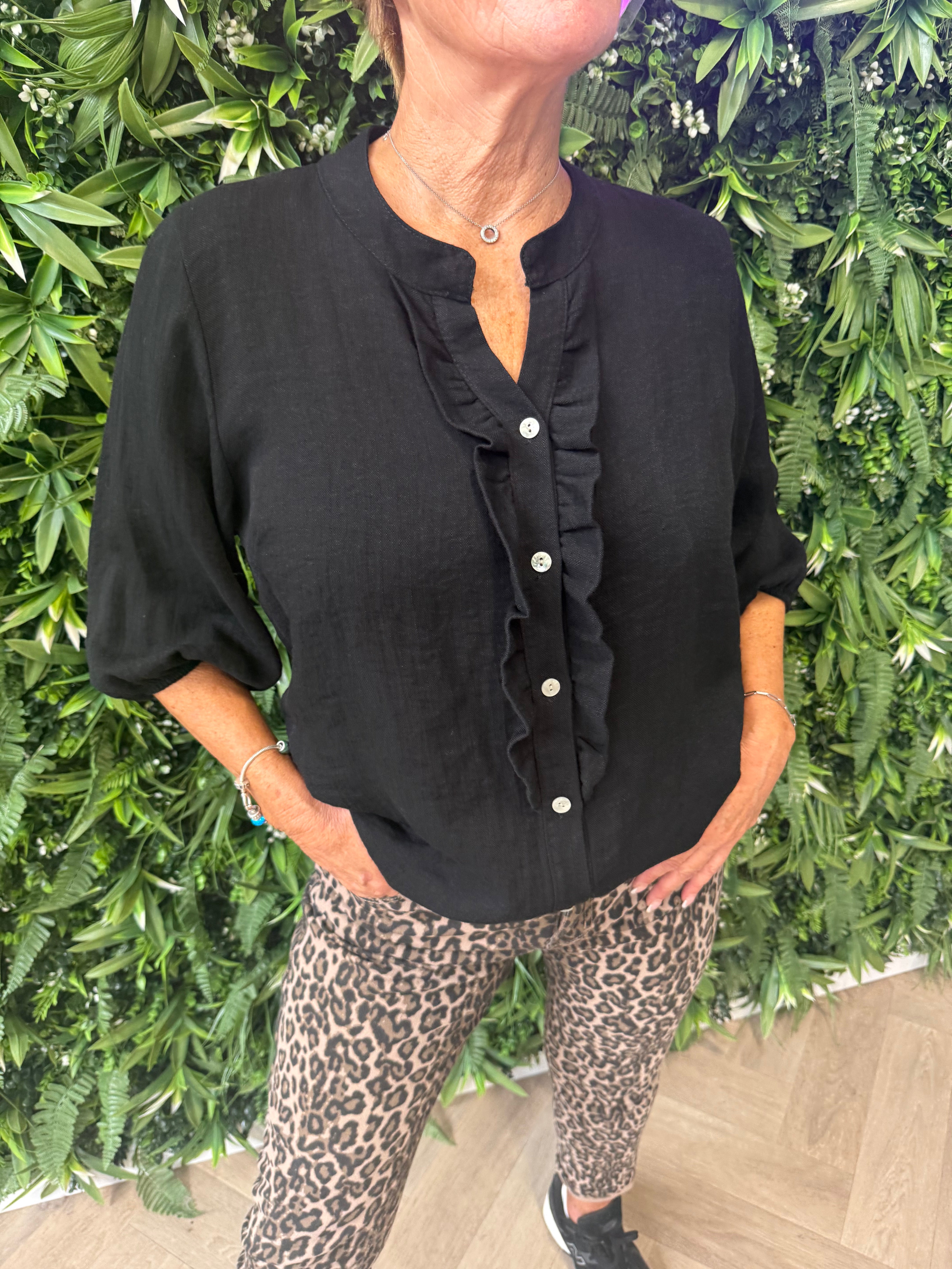 Blouse roezel 3/4e mouwen zwart