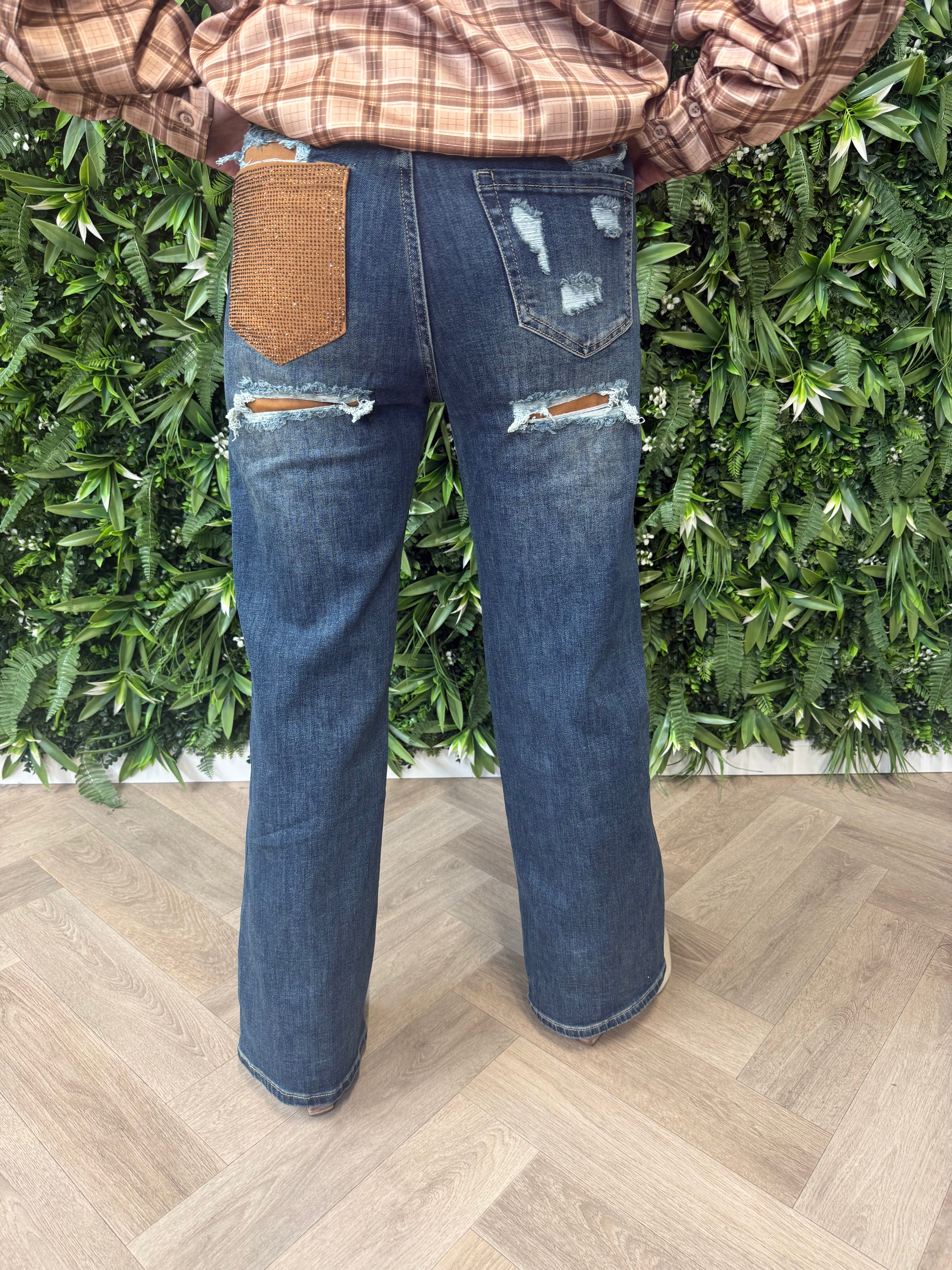 G-smack jeans met glitterzak blauw