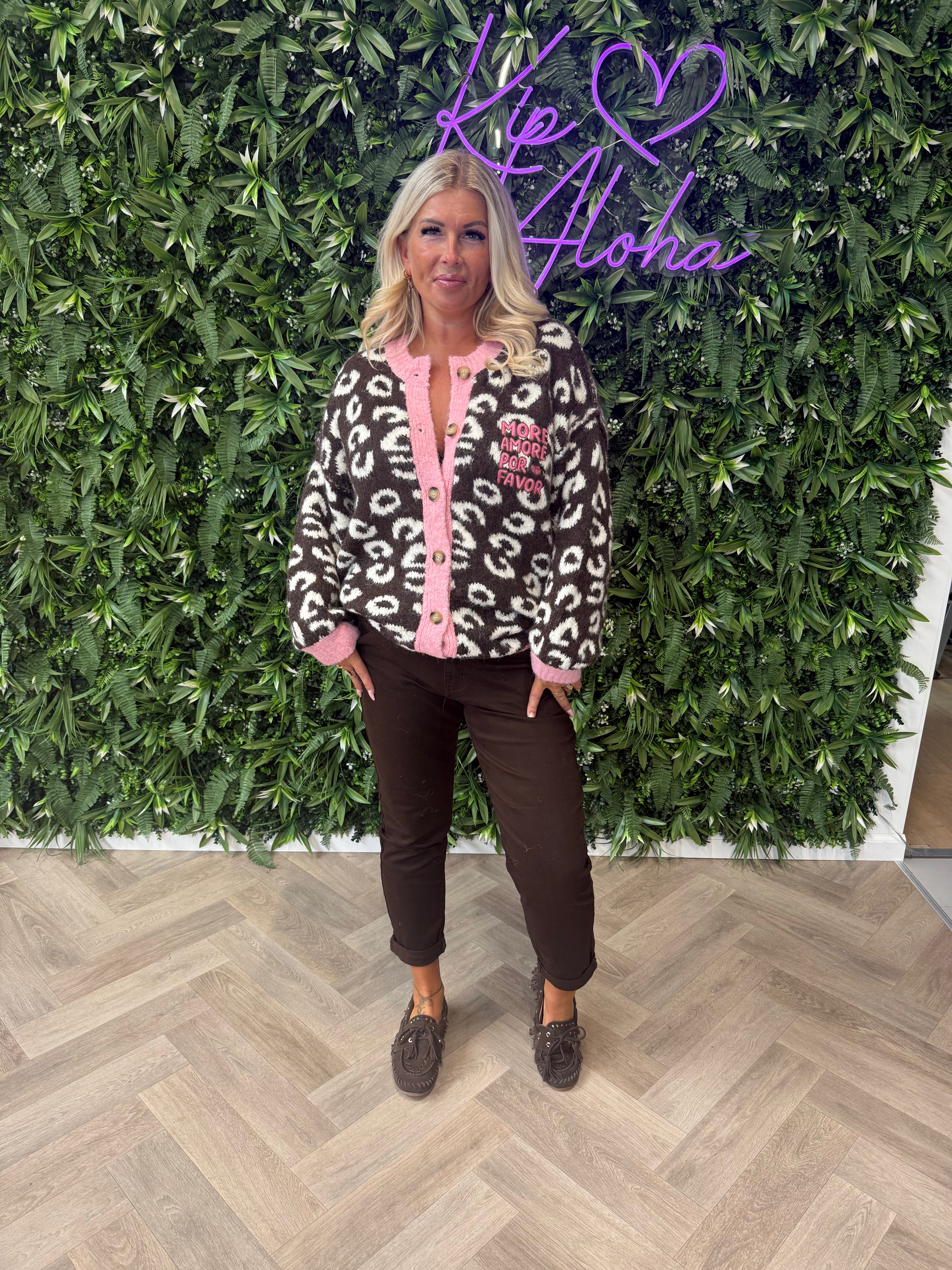 Gebreid vest panter amore donkerbruin