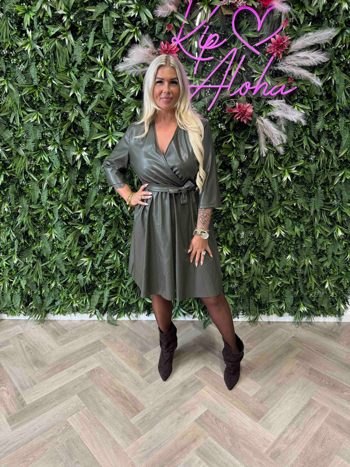 Leatherlook jurk legergroen