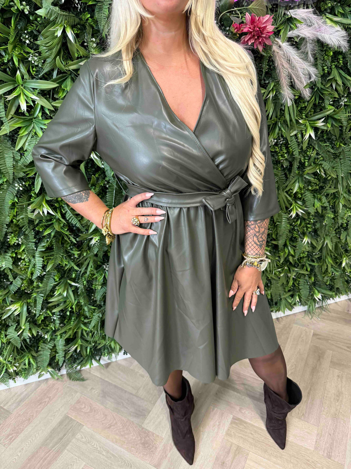 Leatherlook jurk legergroen