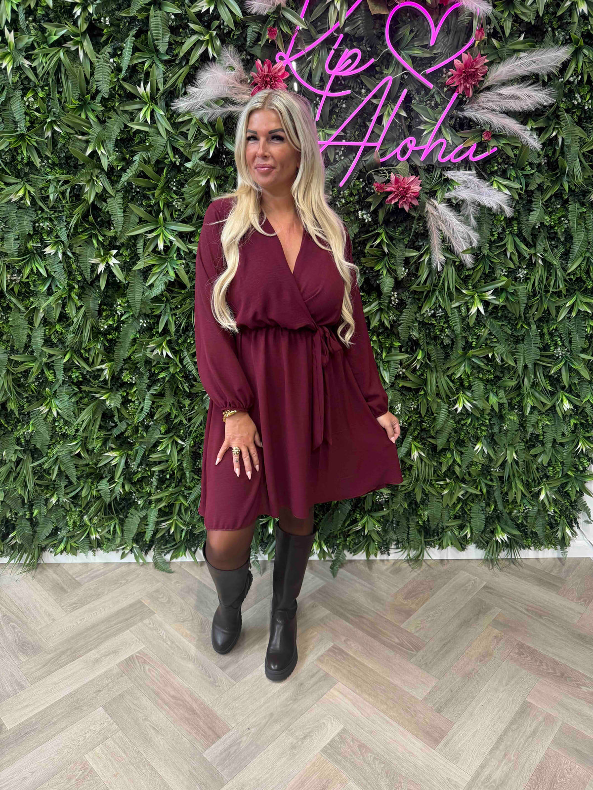 Jurk met strik bordeaux
