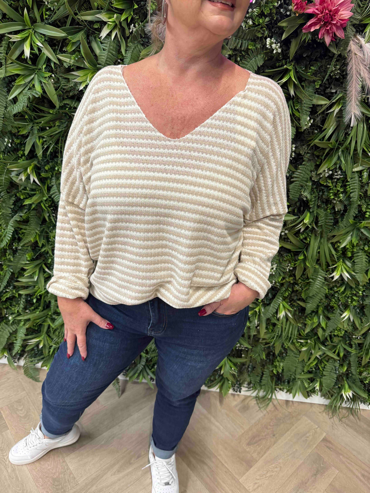 Top wave strepen beige