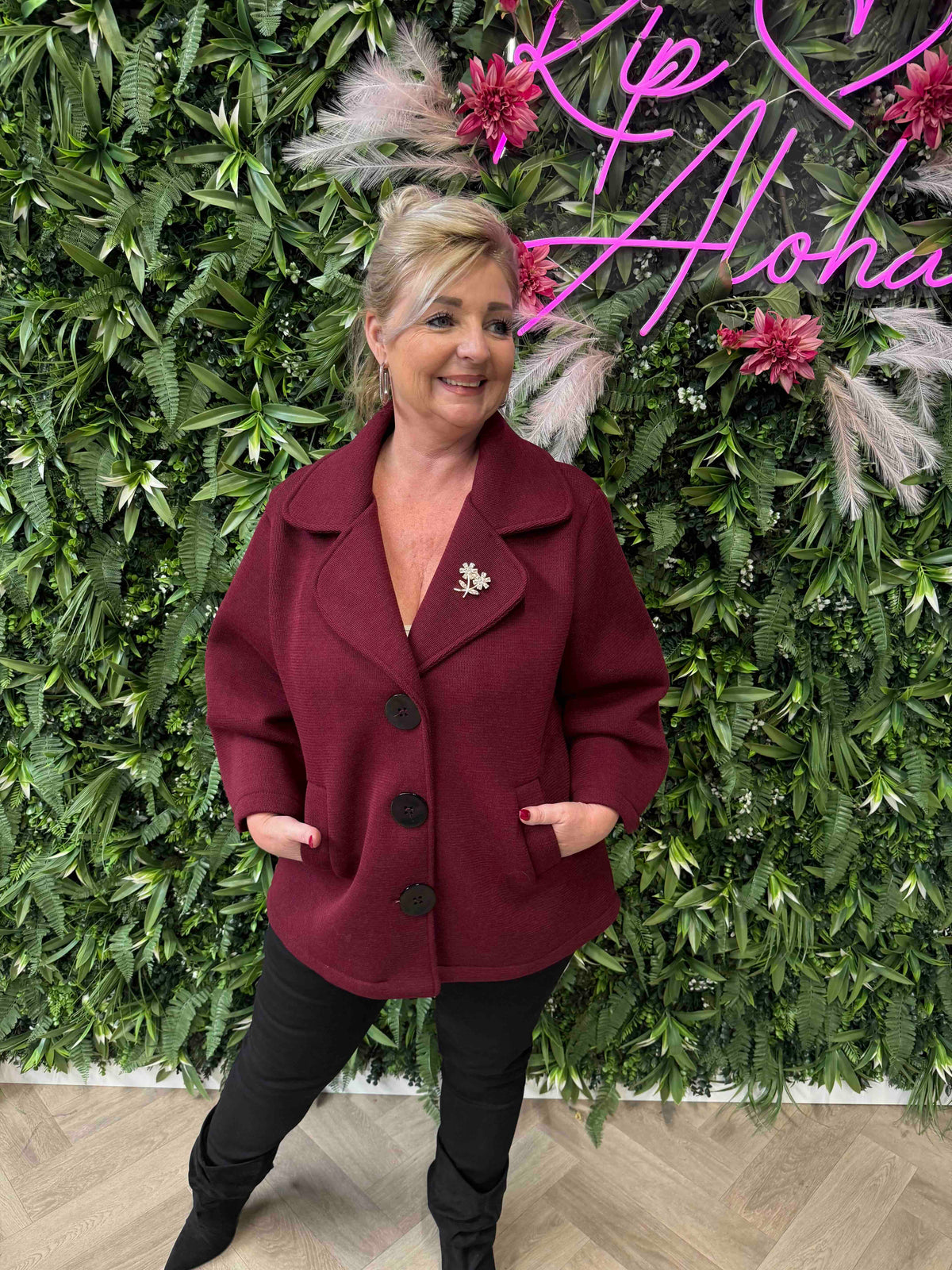 Scuba blazer met grote knopen bordeaux