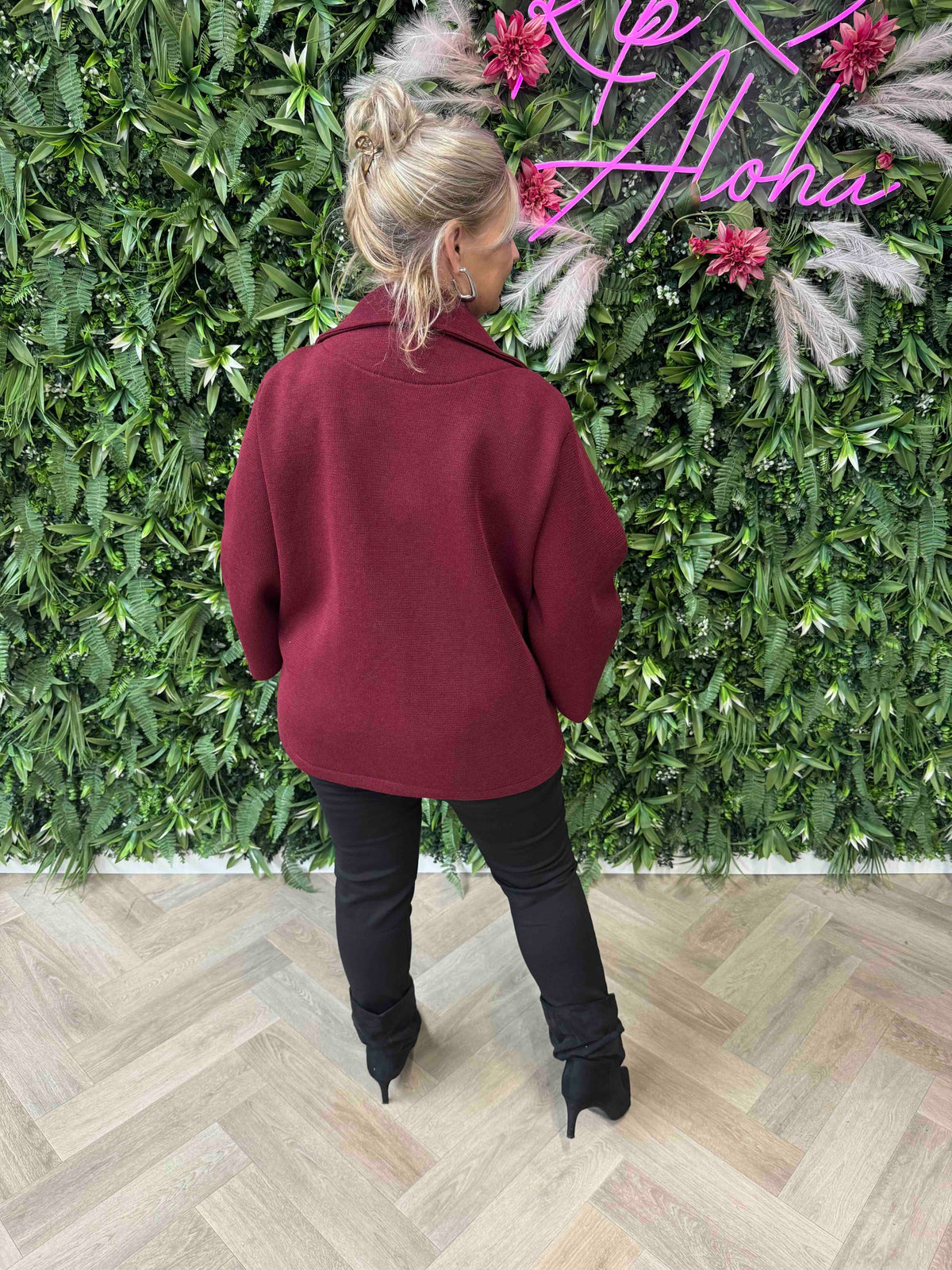 Scuba blazer met grote knopen bordeaux