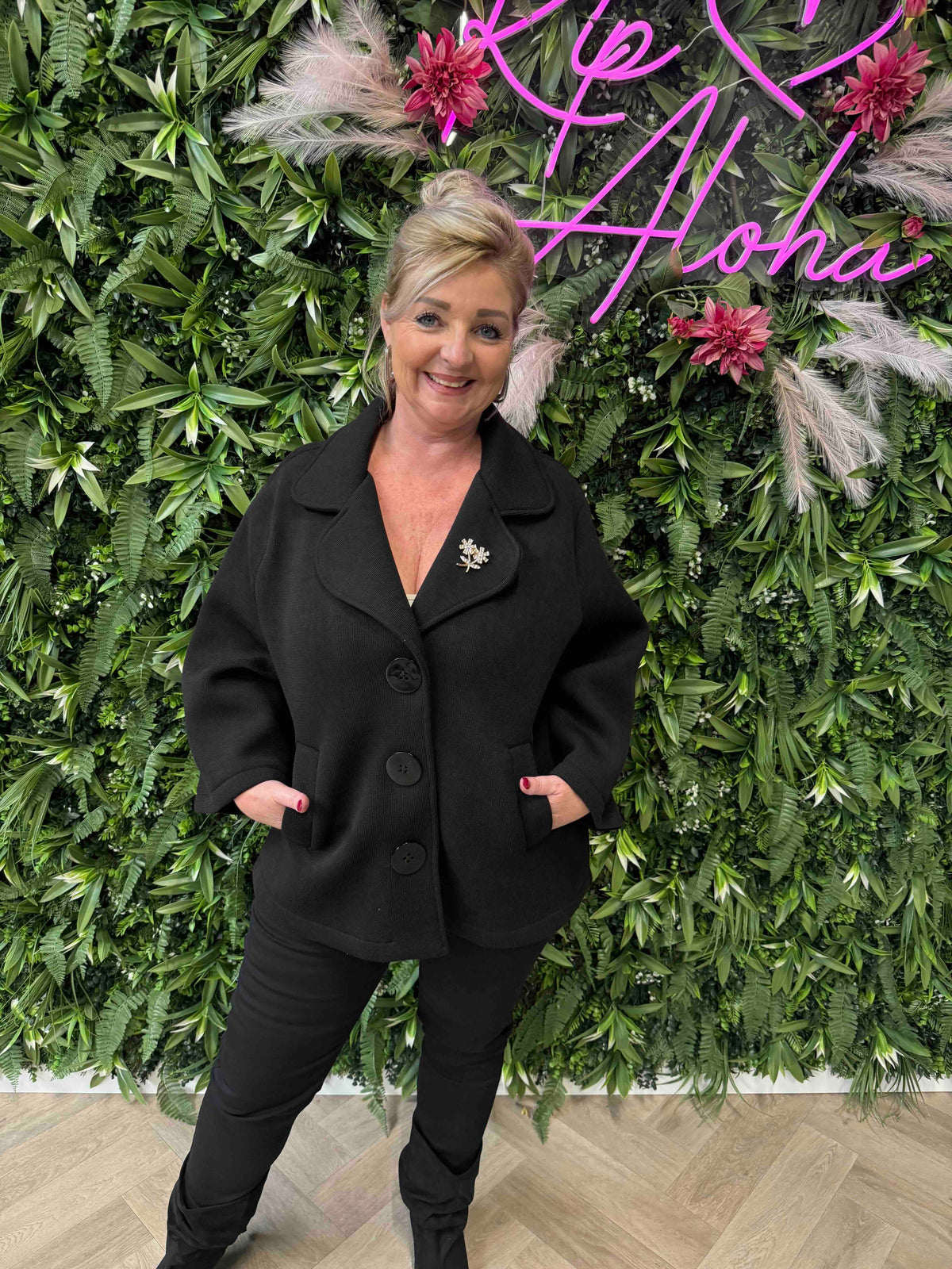 Scuba blazer met grote knopen zwart