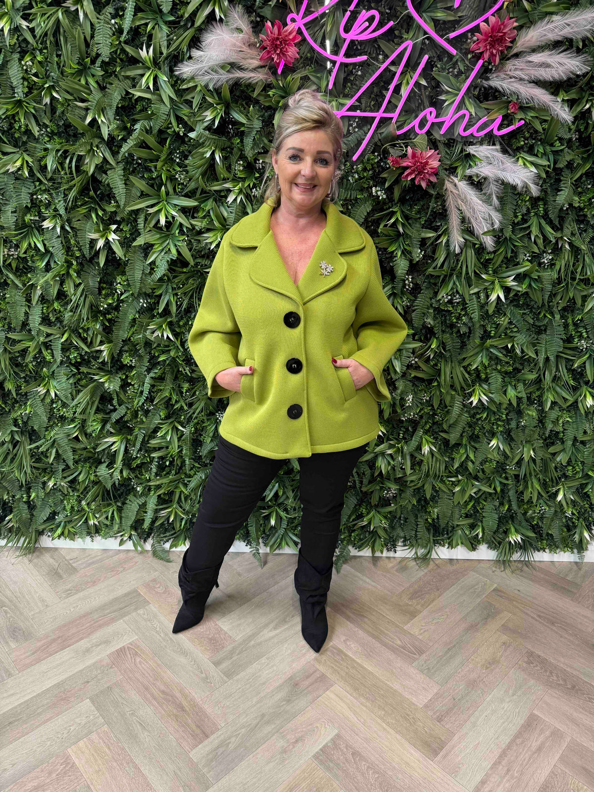 Scuba blazer met grote knopen lime