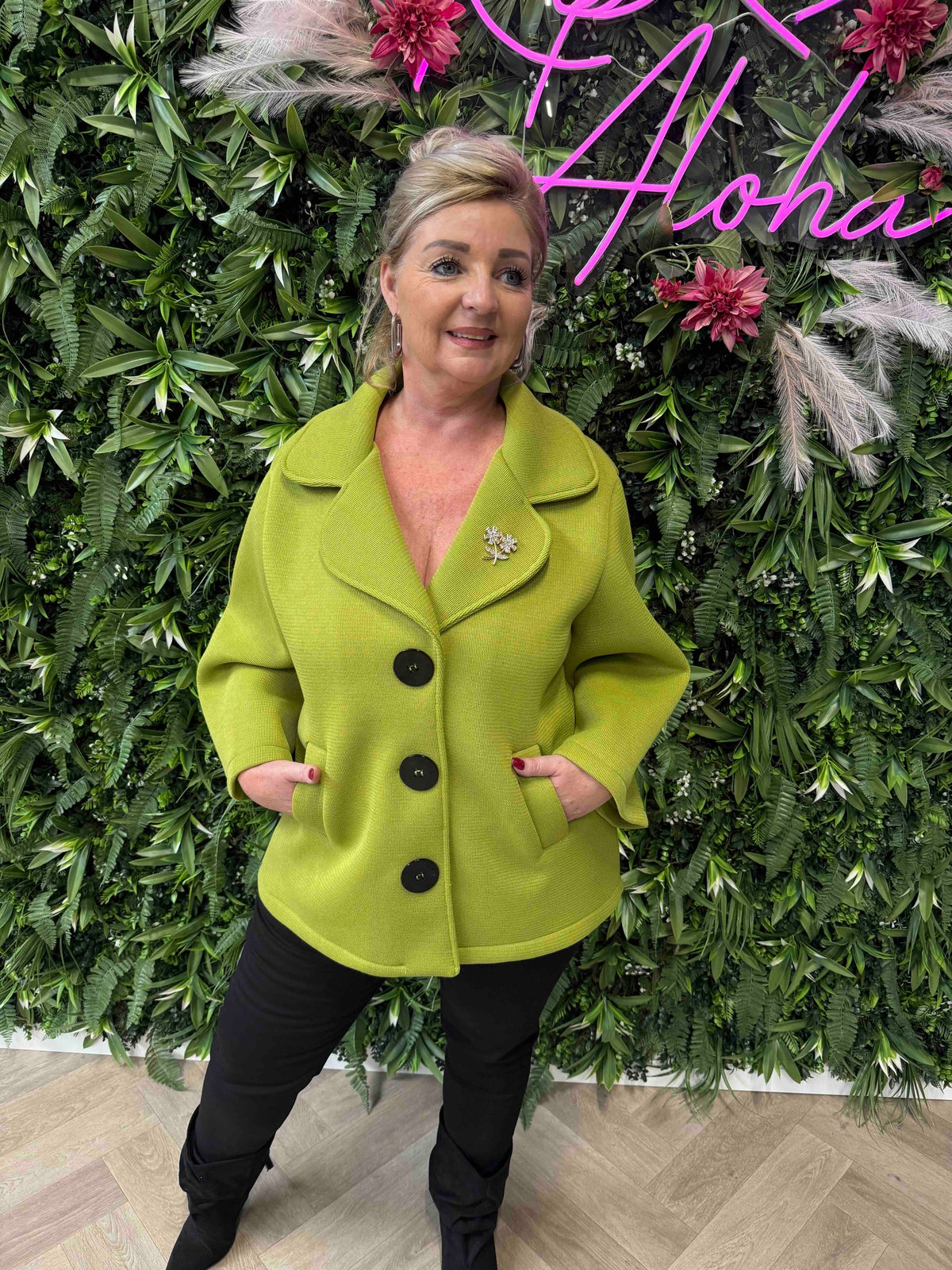 Scuba blazer met grote knopen lime