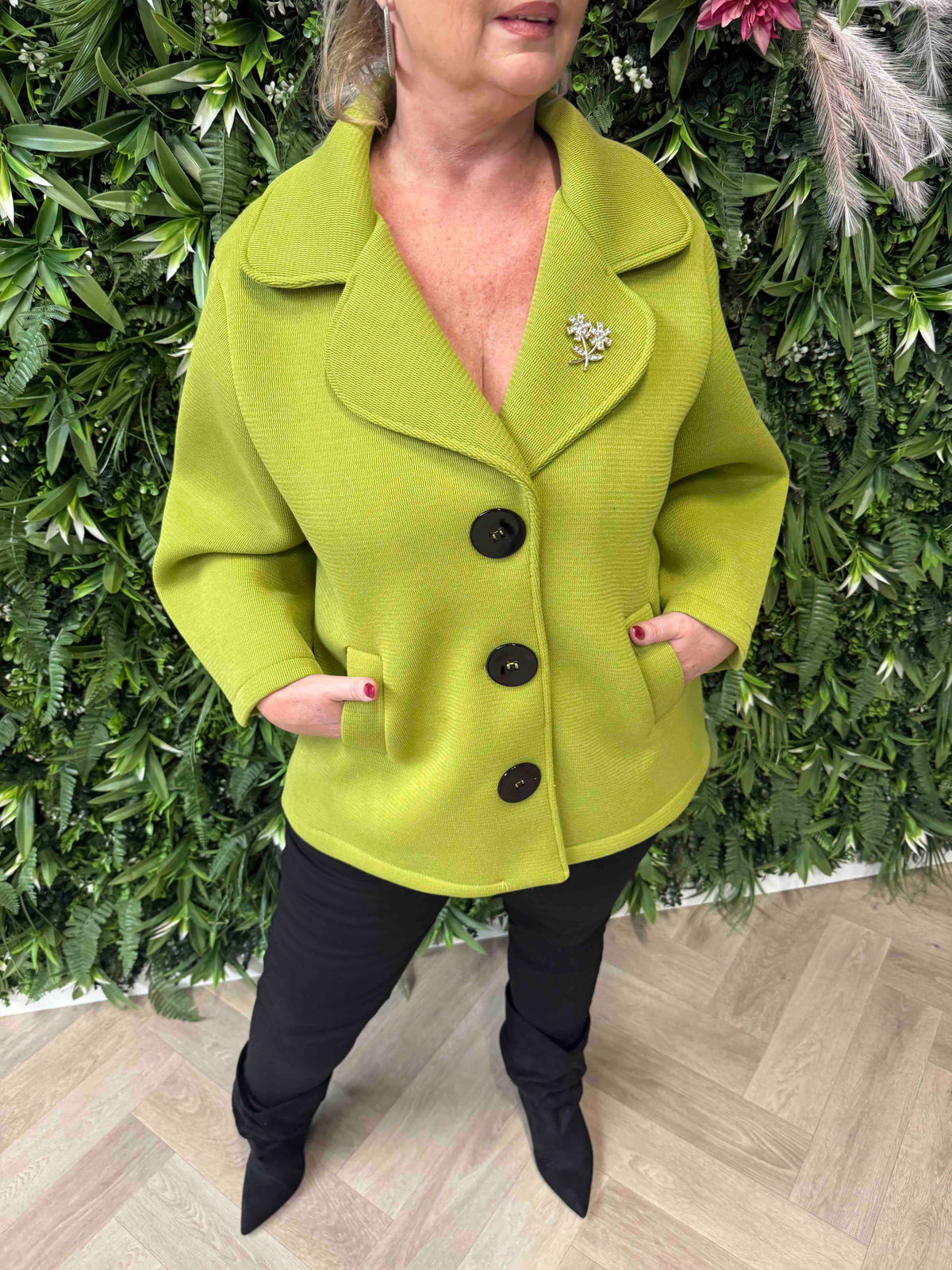 Scuba blazer met grote knopen lime