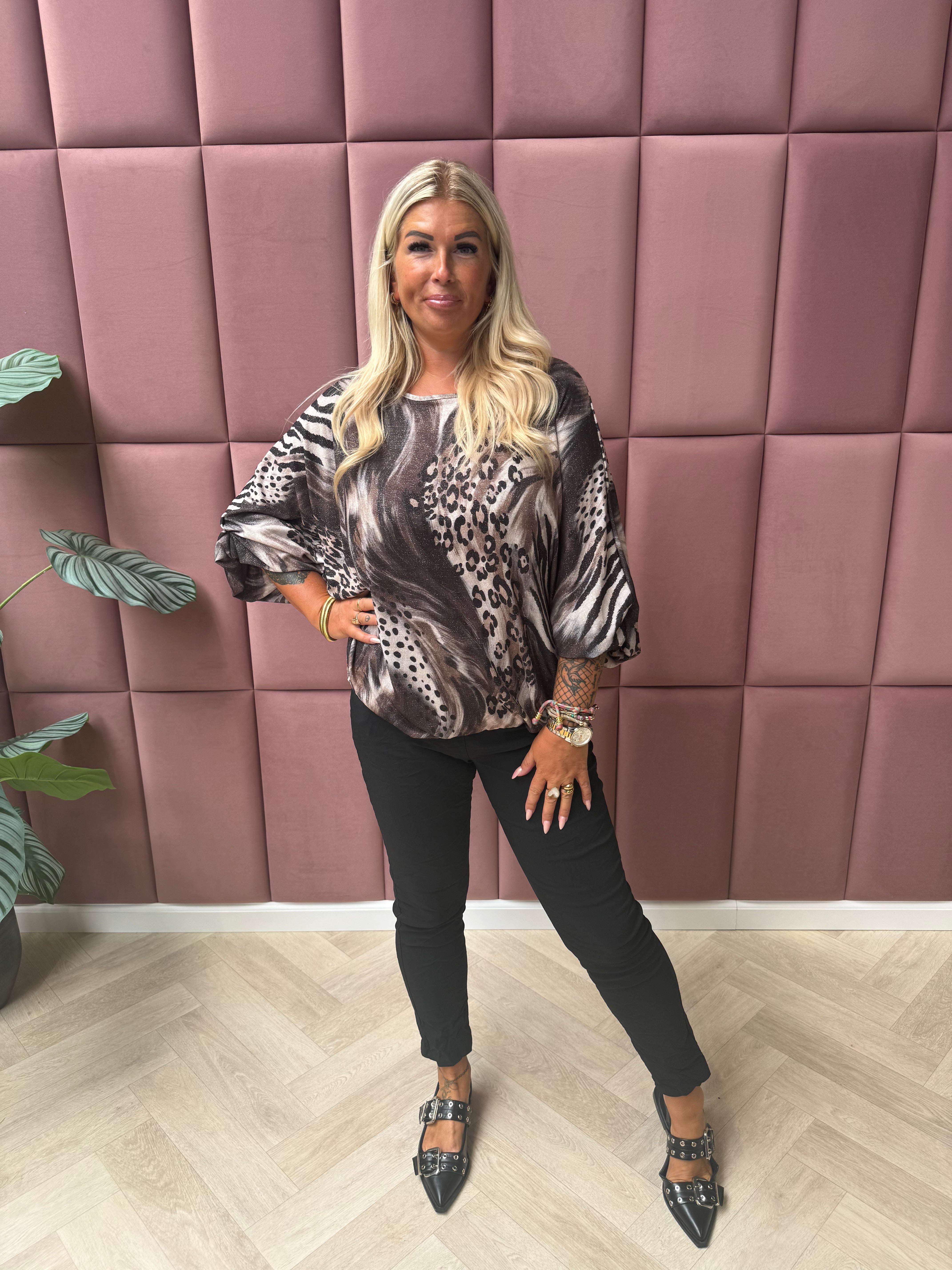 Shirt 3/4e mouwen swirl en panter bruin