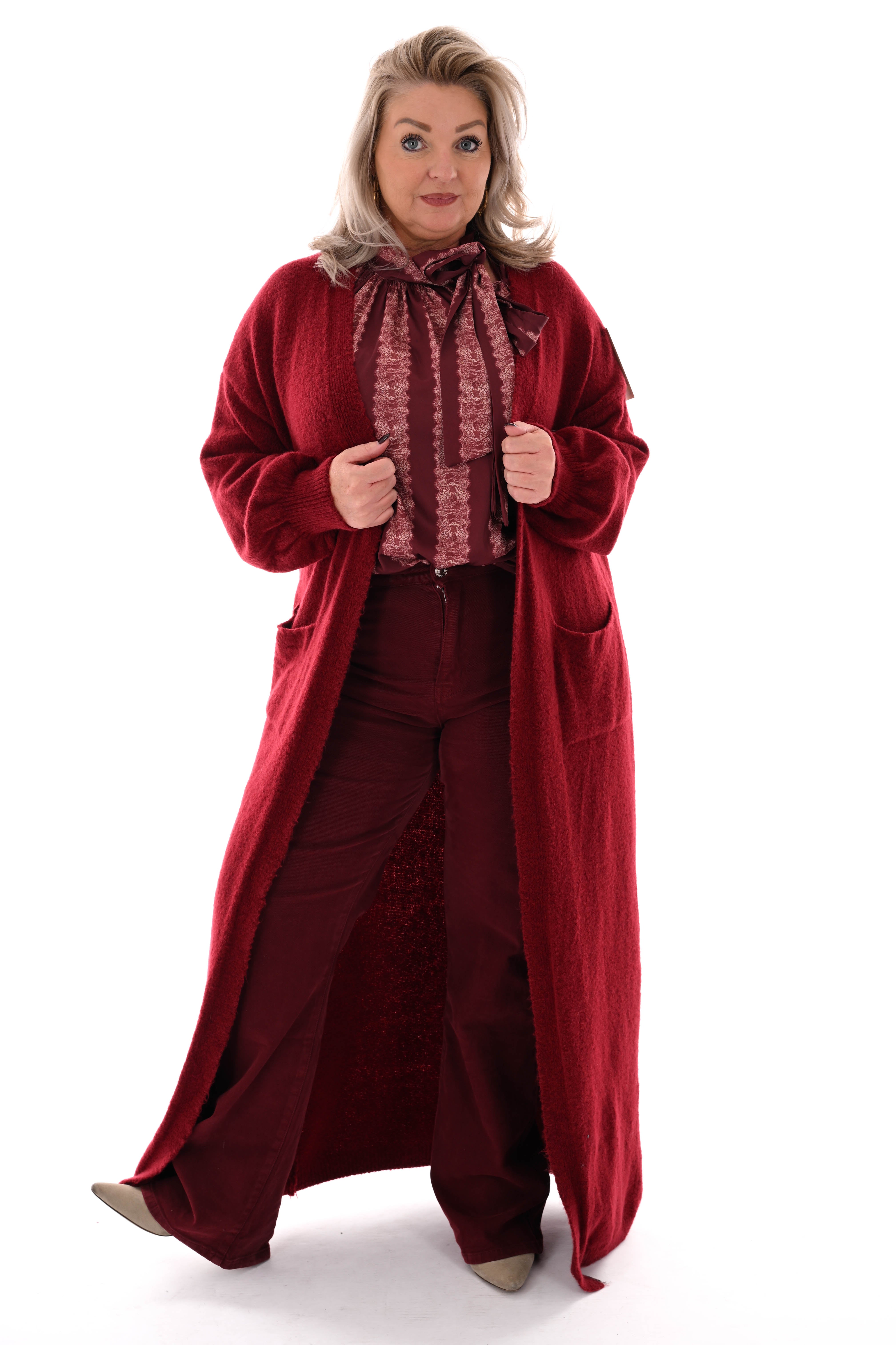 Silky blouse met strik kant detail bordeaux