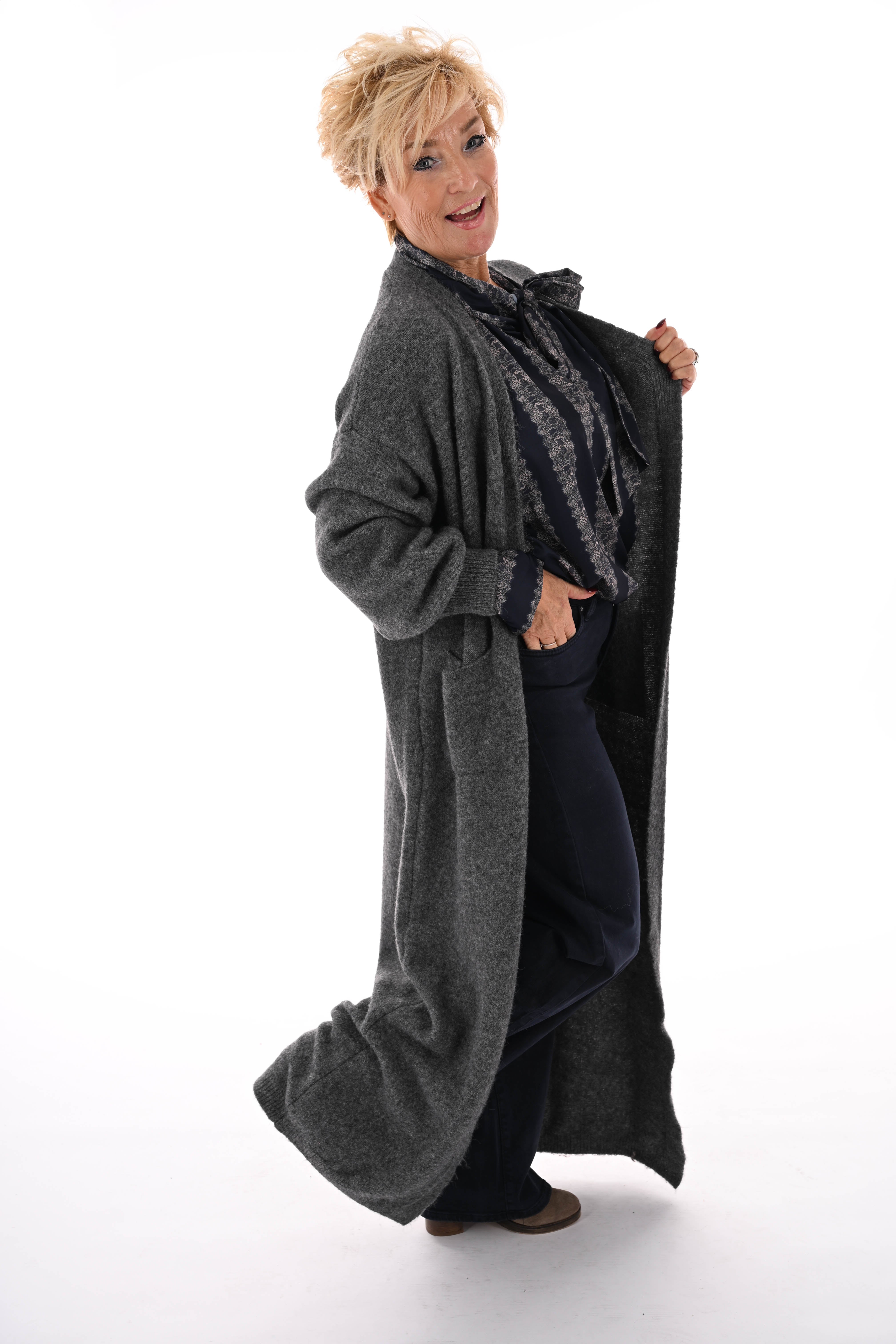 Lang vest fijn gebreid antraciet