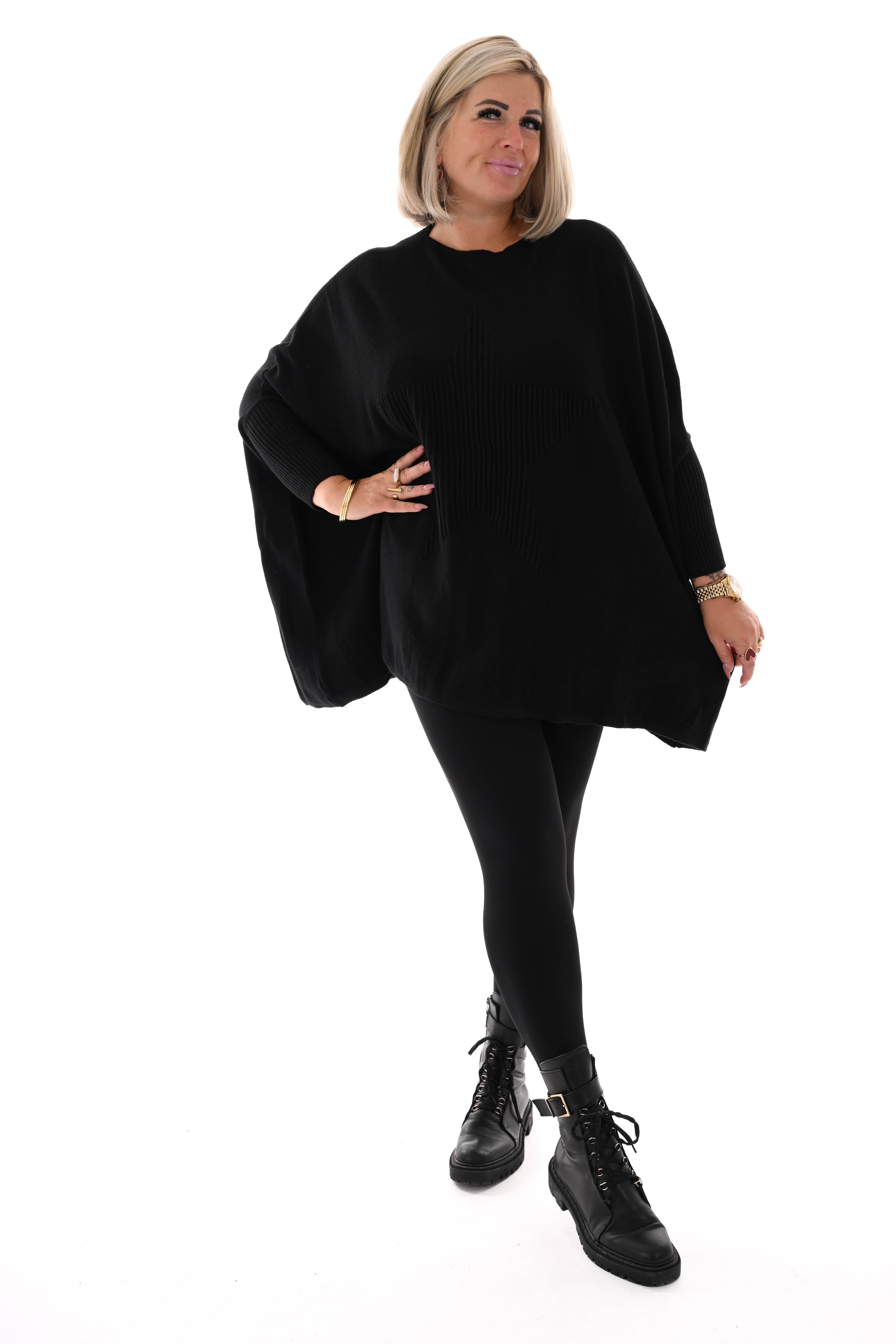 Trui met ster ronde hals zwart