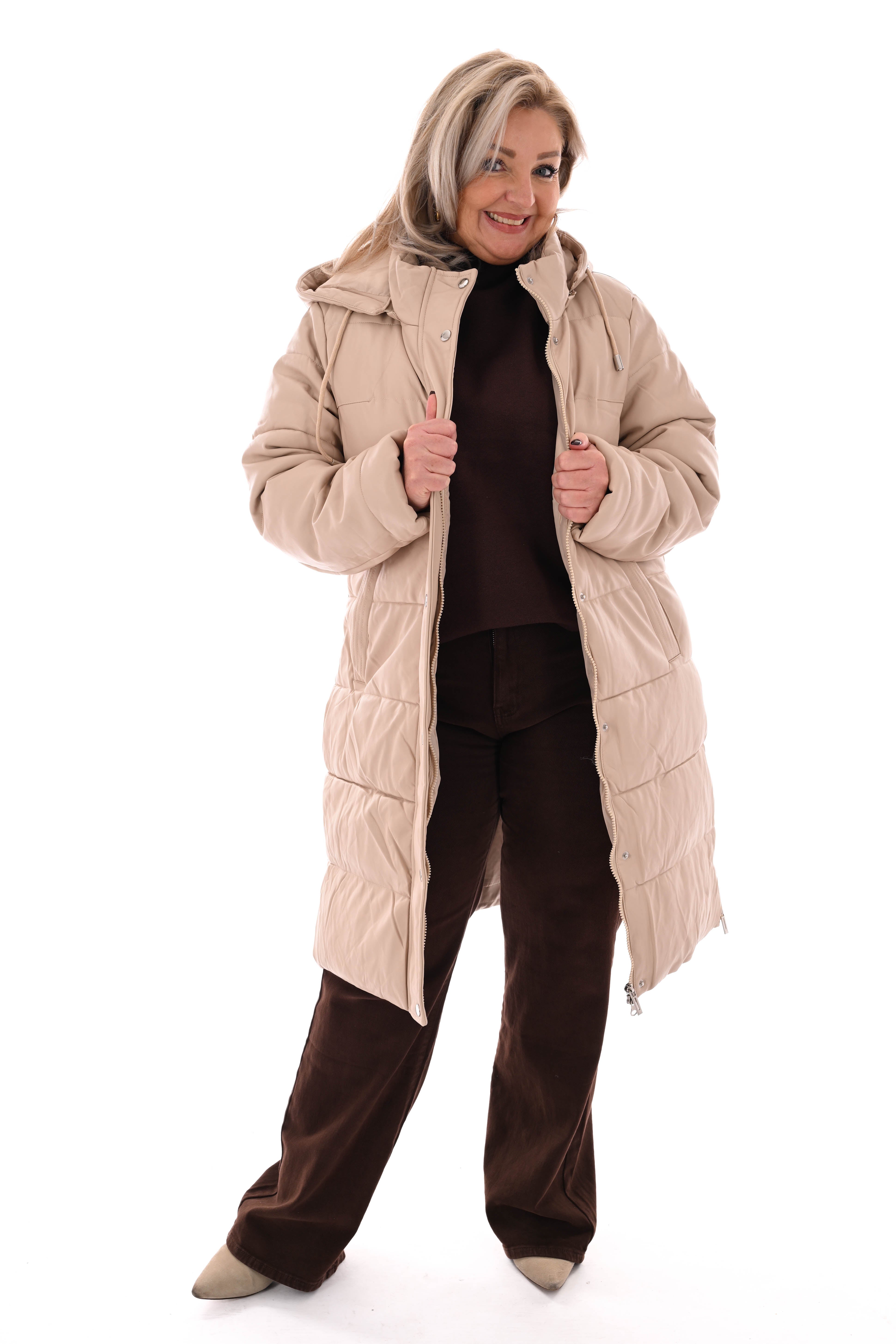 Leatherlook jas met capuchon beige