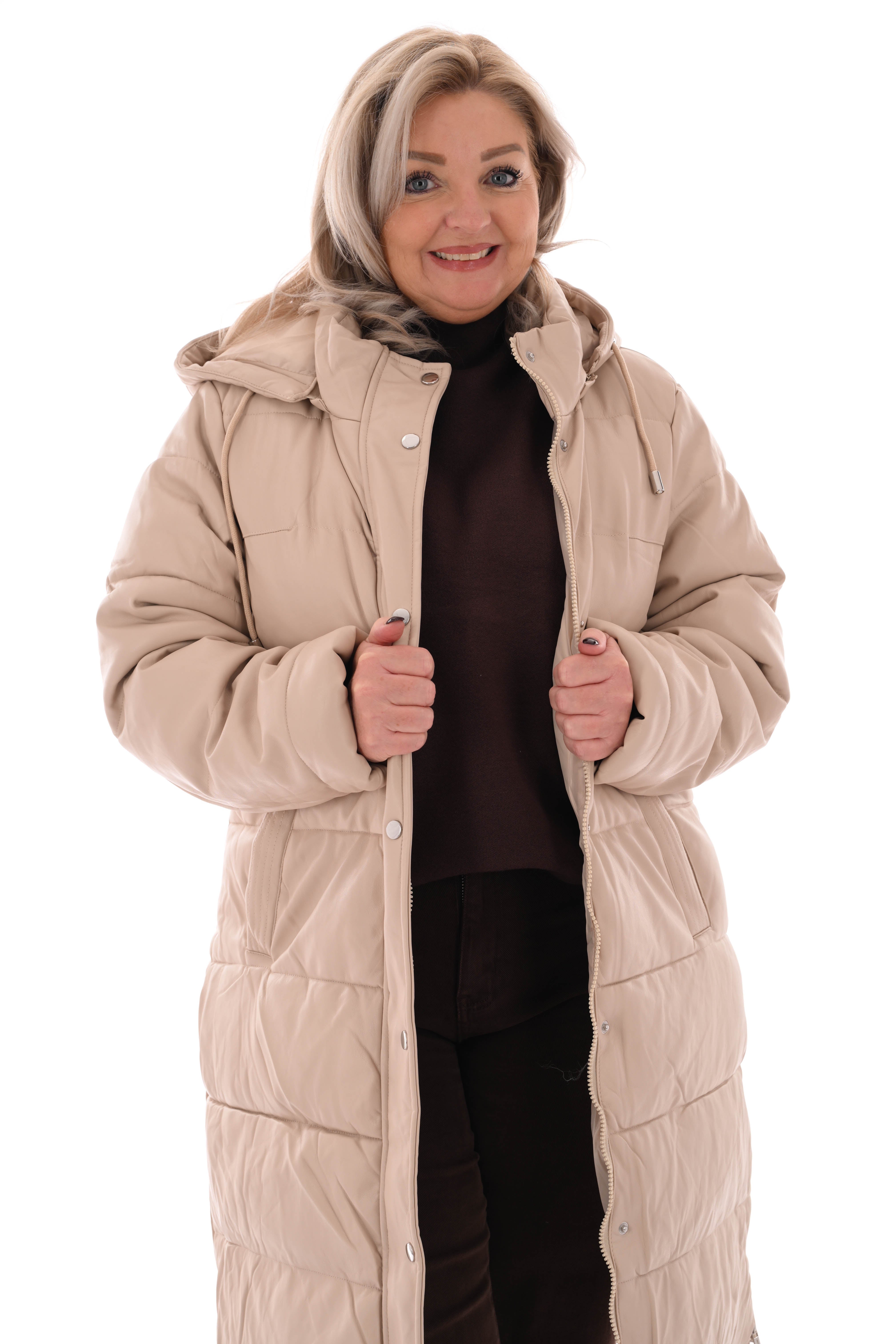 Leatherlook jas met capuchon beige