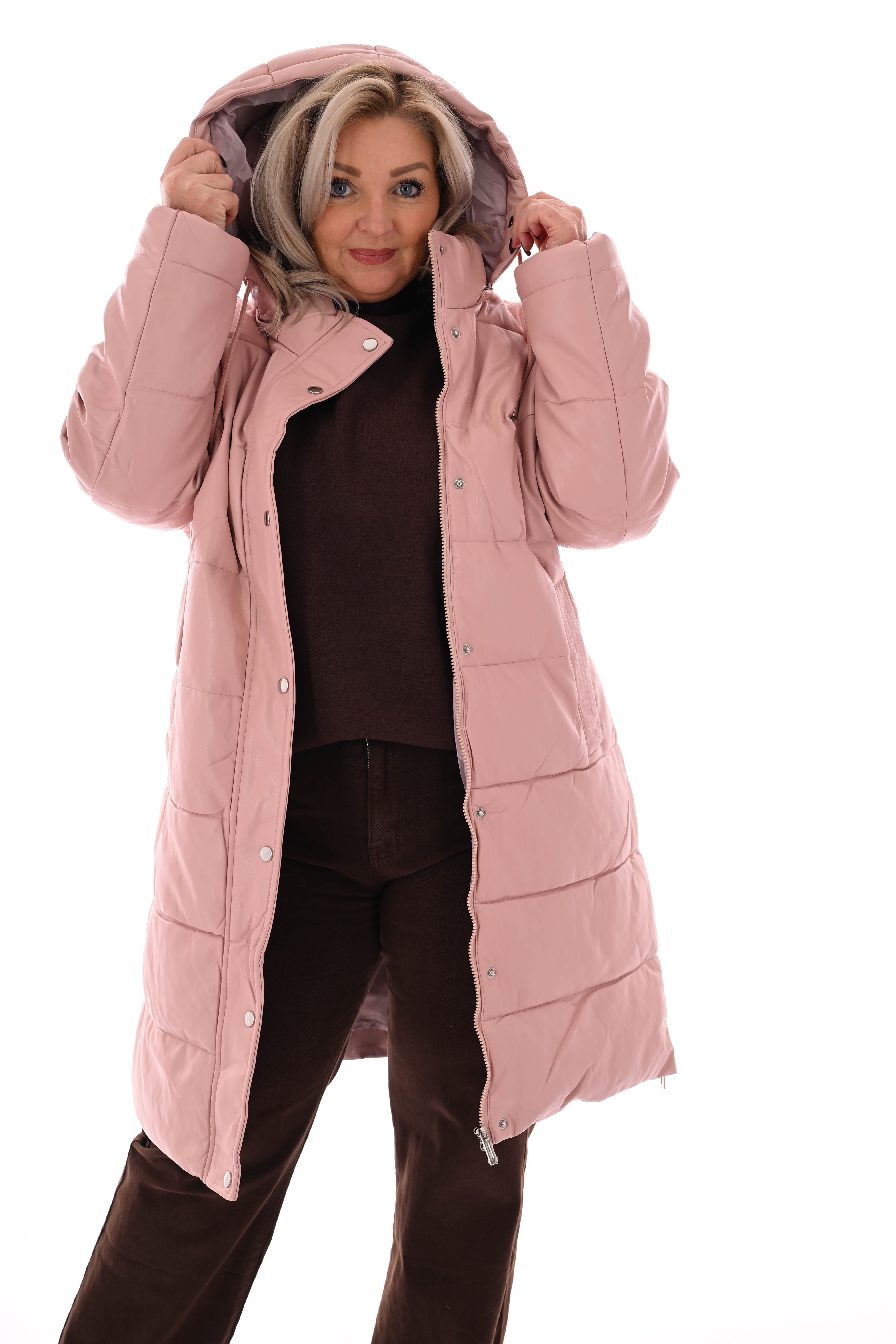 Leatherlook jas met capuchon lichtroze