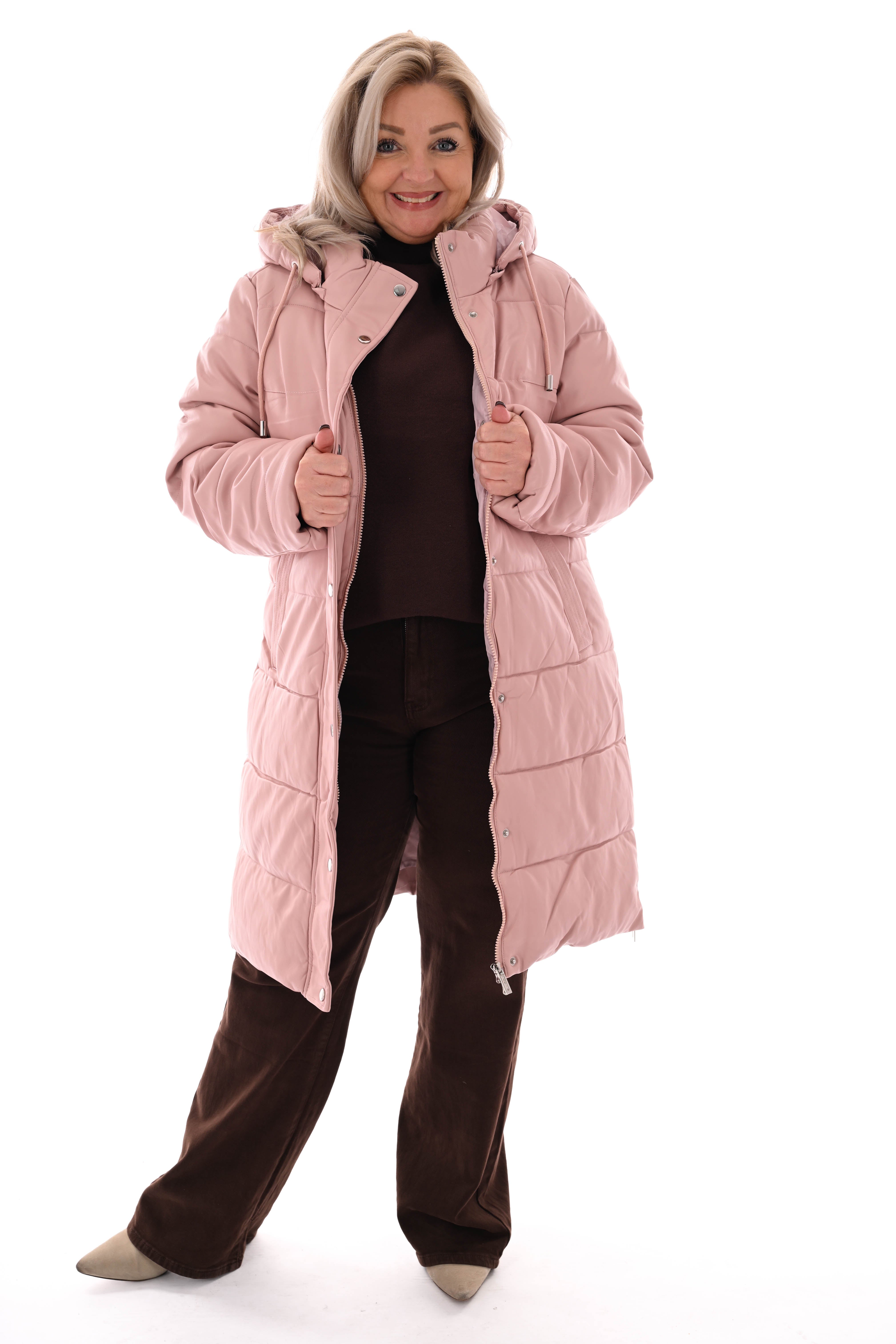 Leatherlook jas met capuchon lichtroze