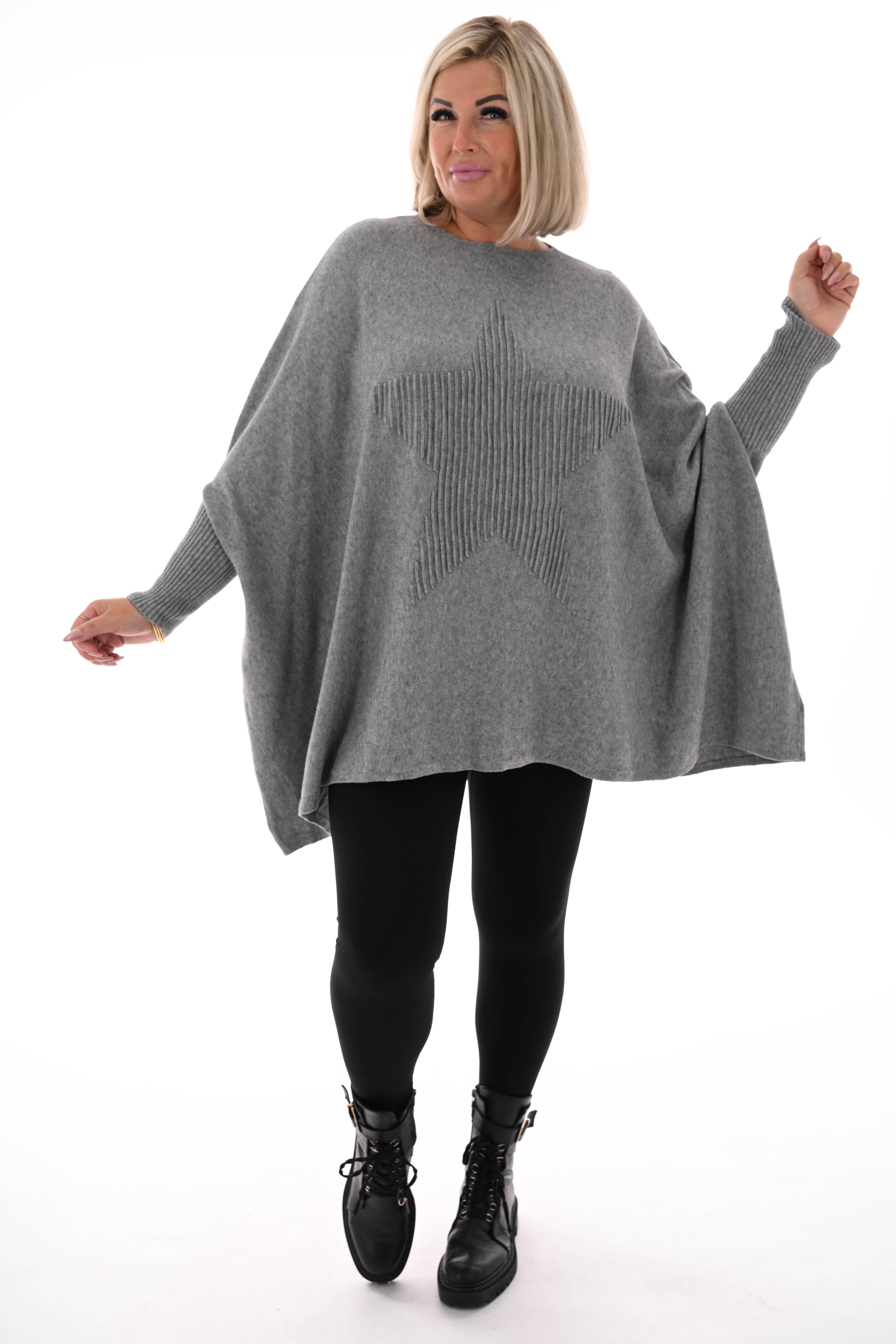 Trui met ster ronde hals grijs