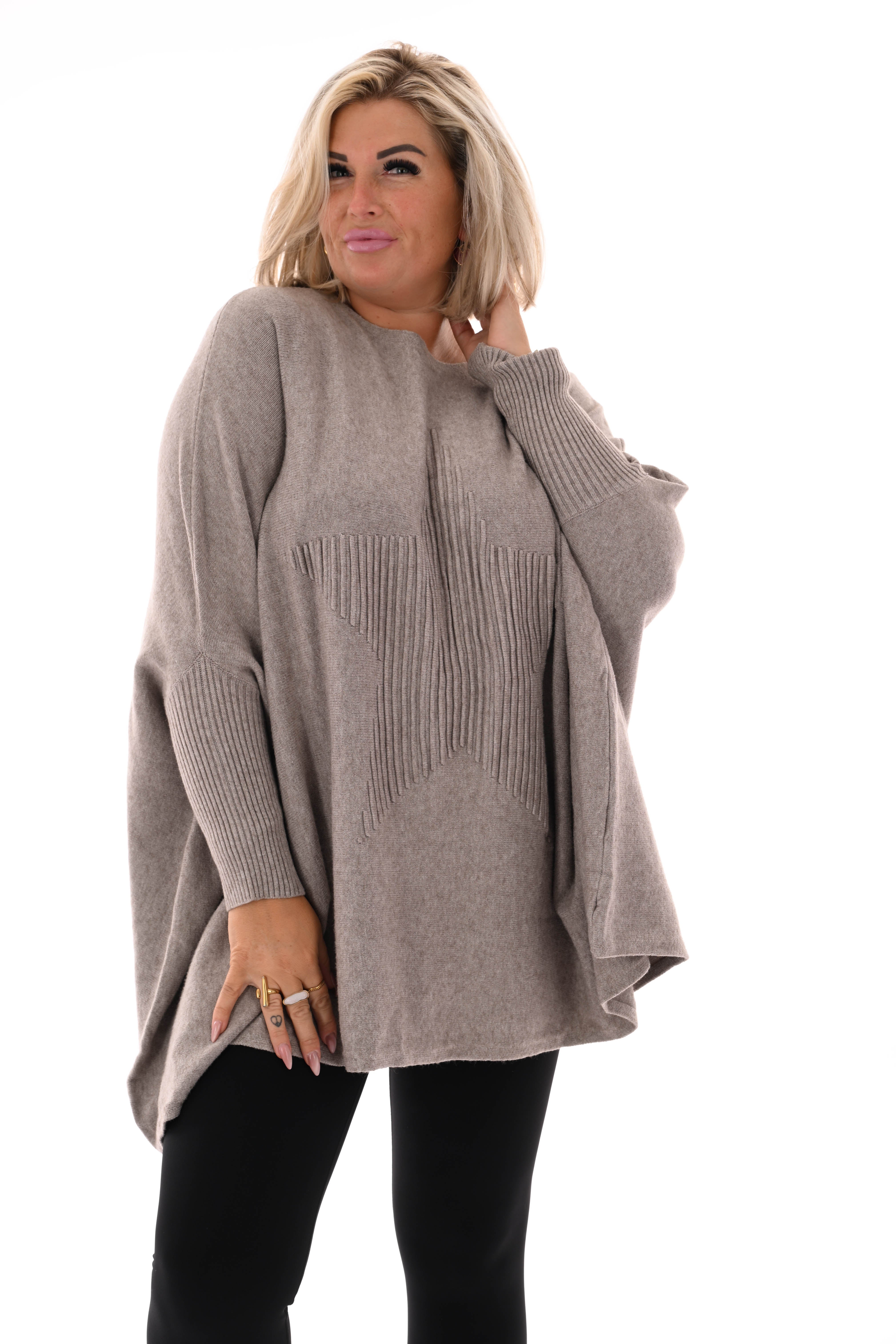 Trui met ster ronde hals taupe
