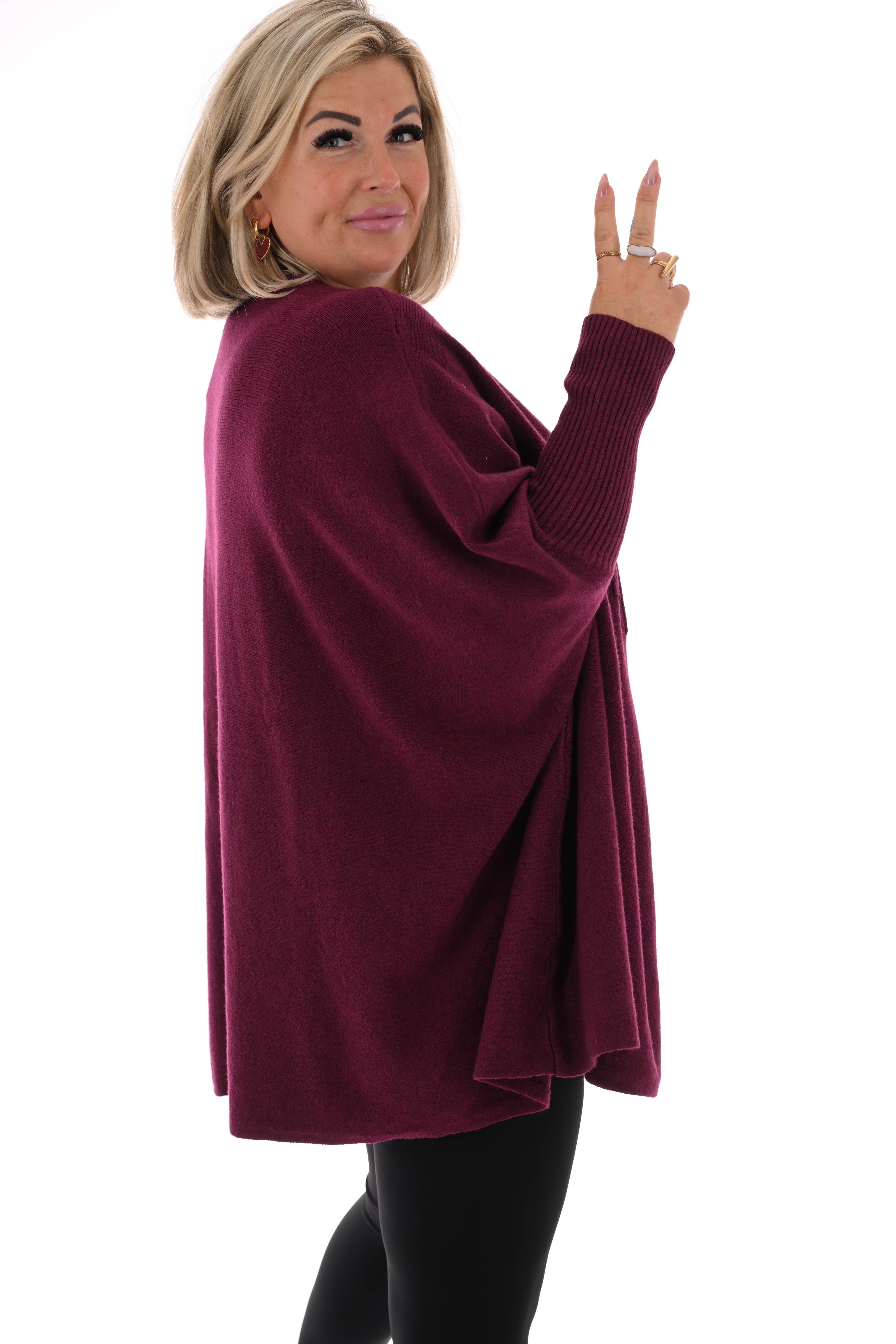 Trui met ster ronde hals aubergine