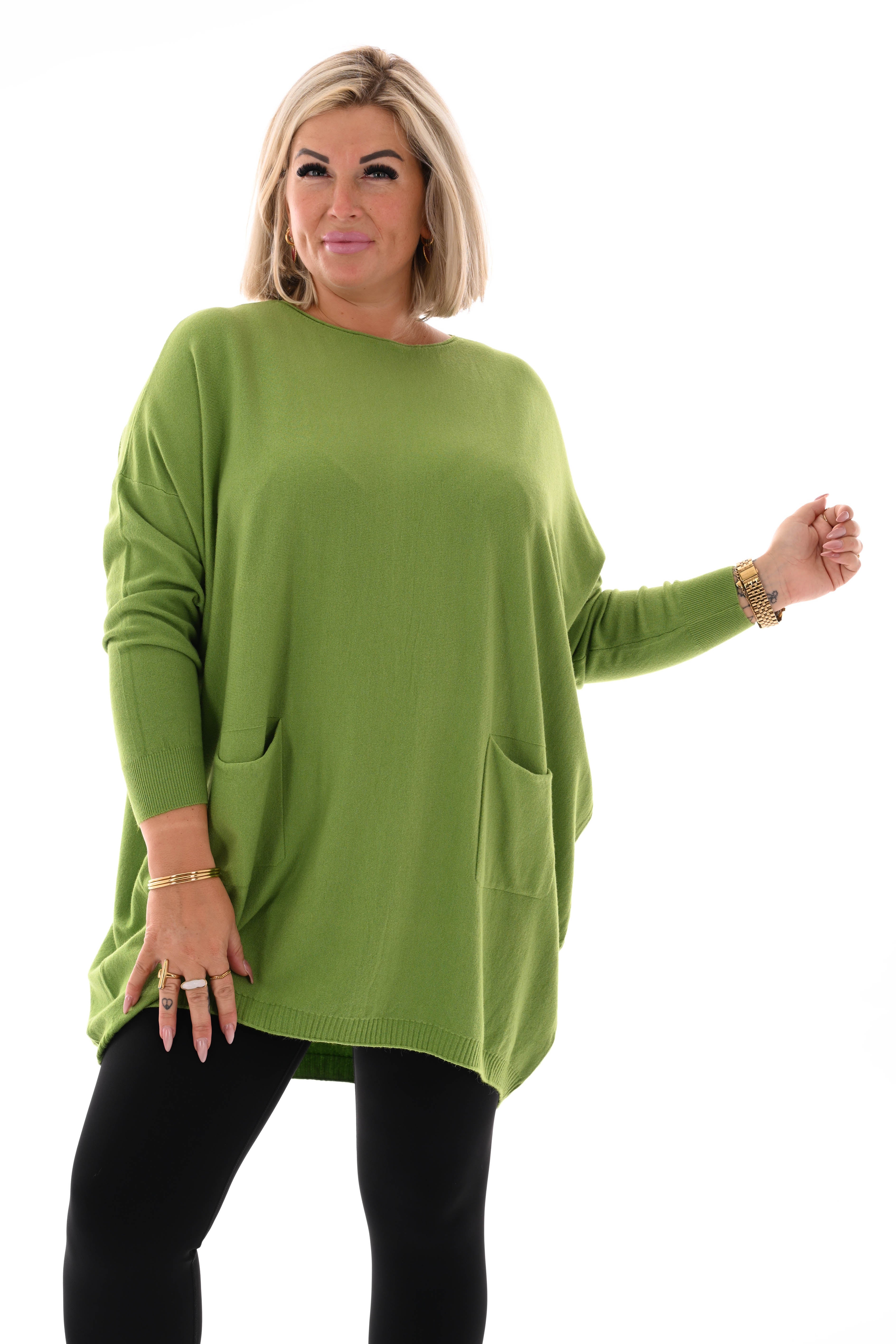 Trui met zakken en knoopjes lichtgroen