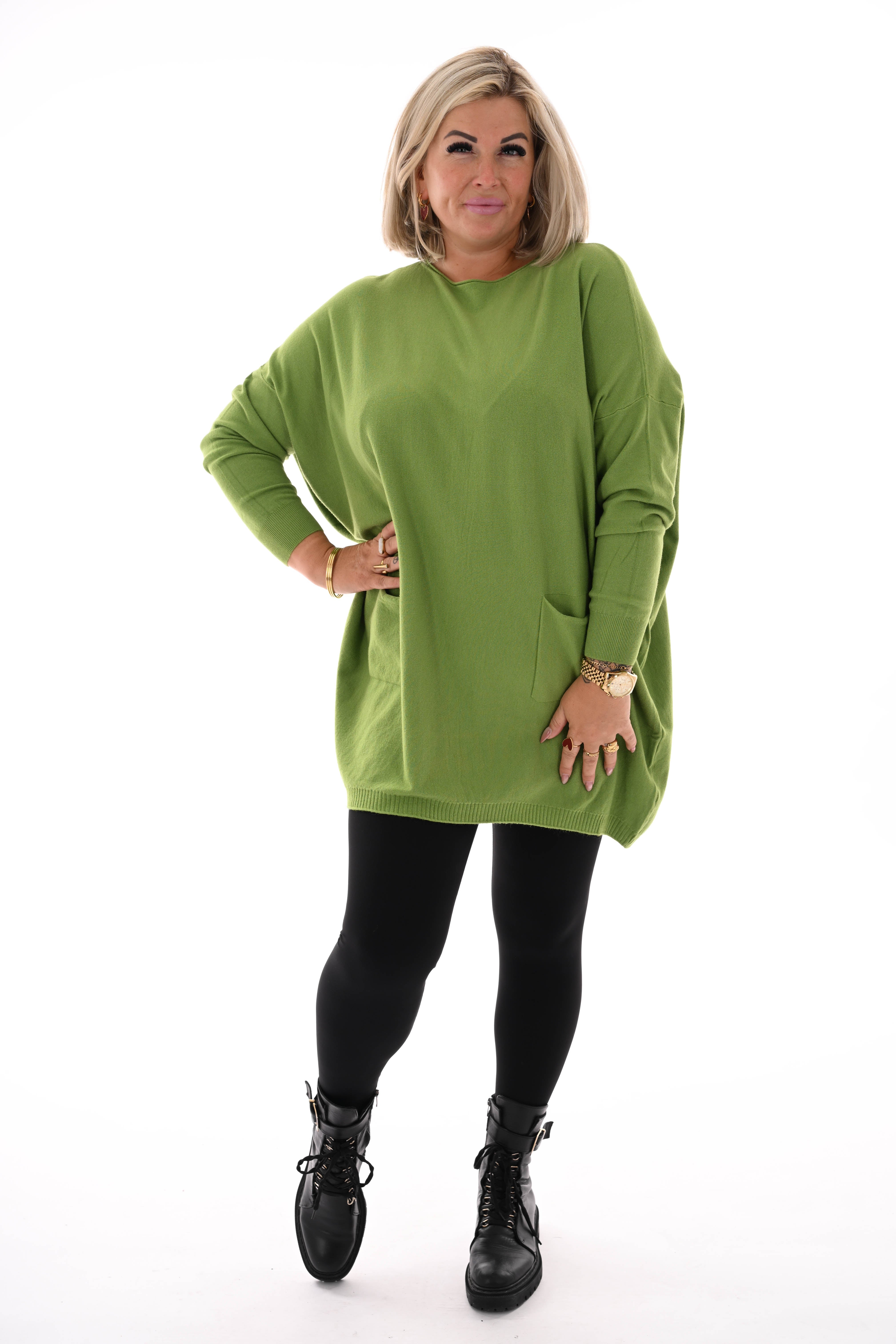 Trui met zakken en knoopjes lichtgroen