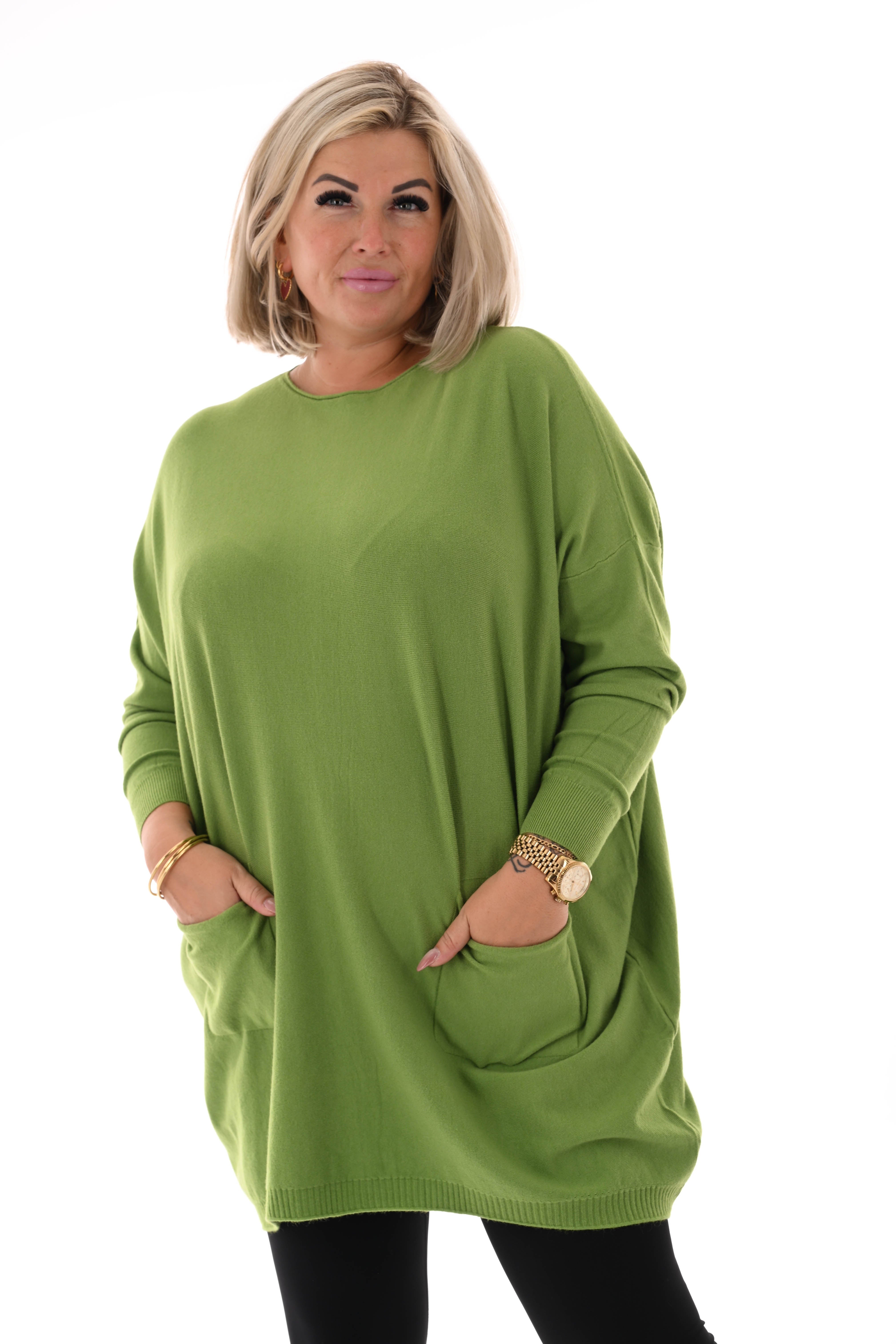 Trui met zakken en knoopjes lichtgroen