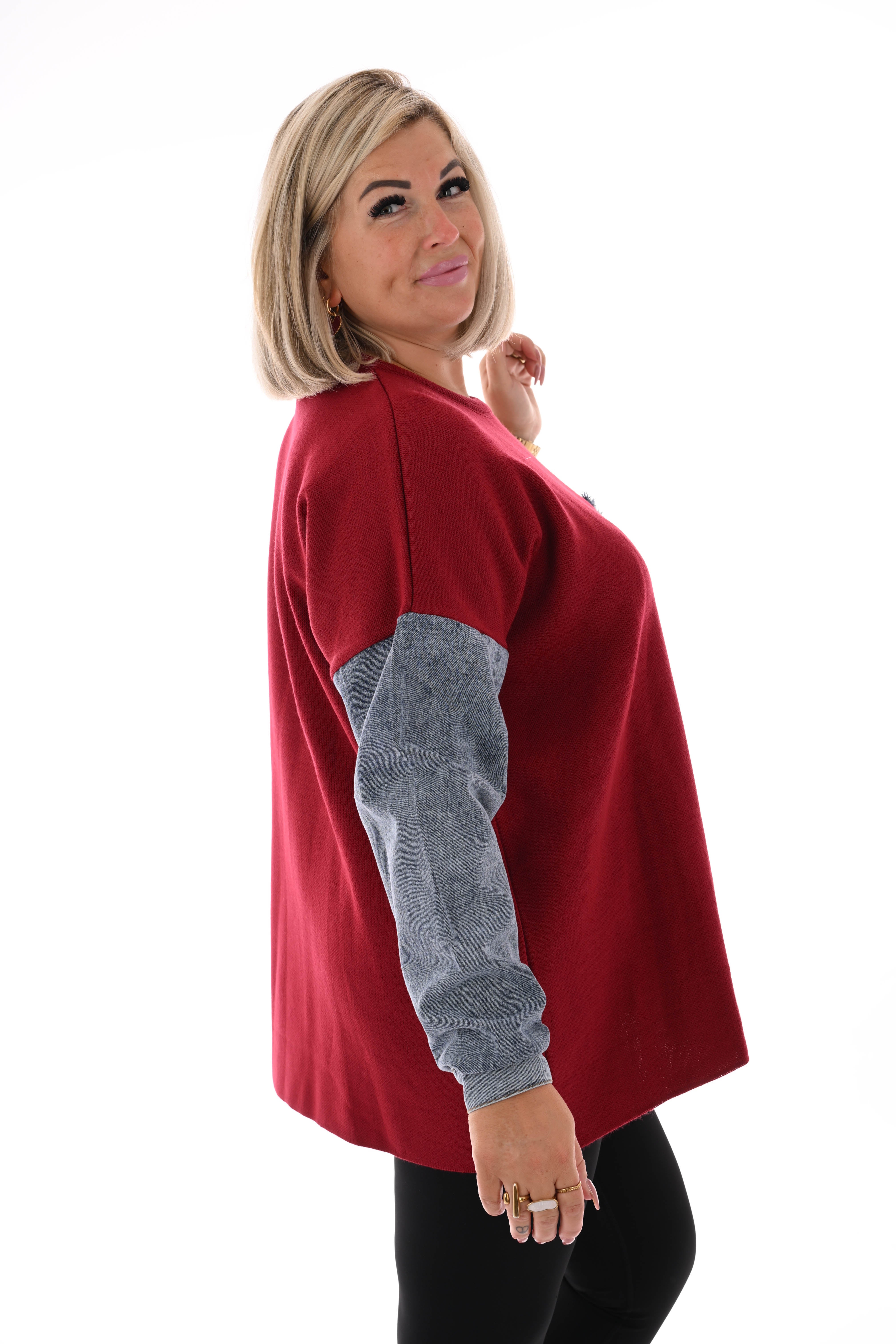 Gebreide trui met jeans rood