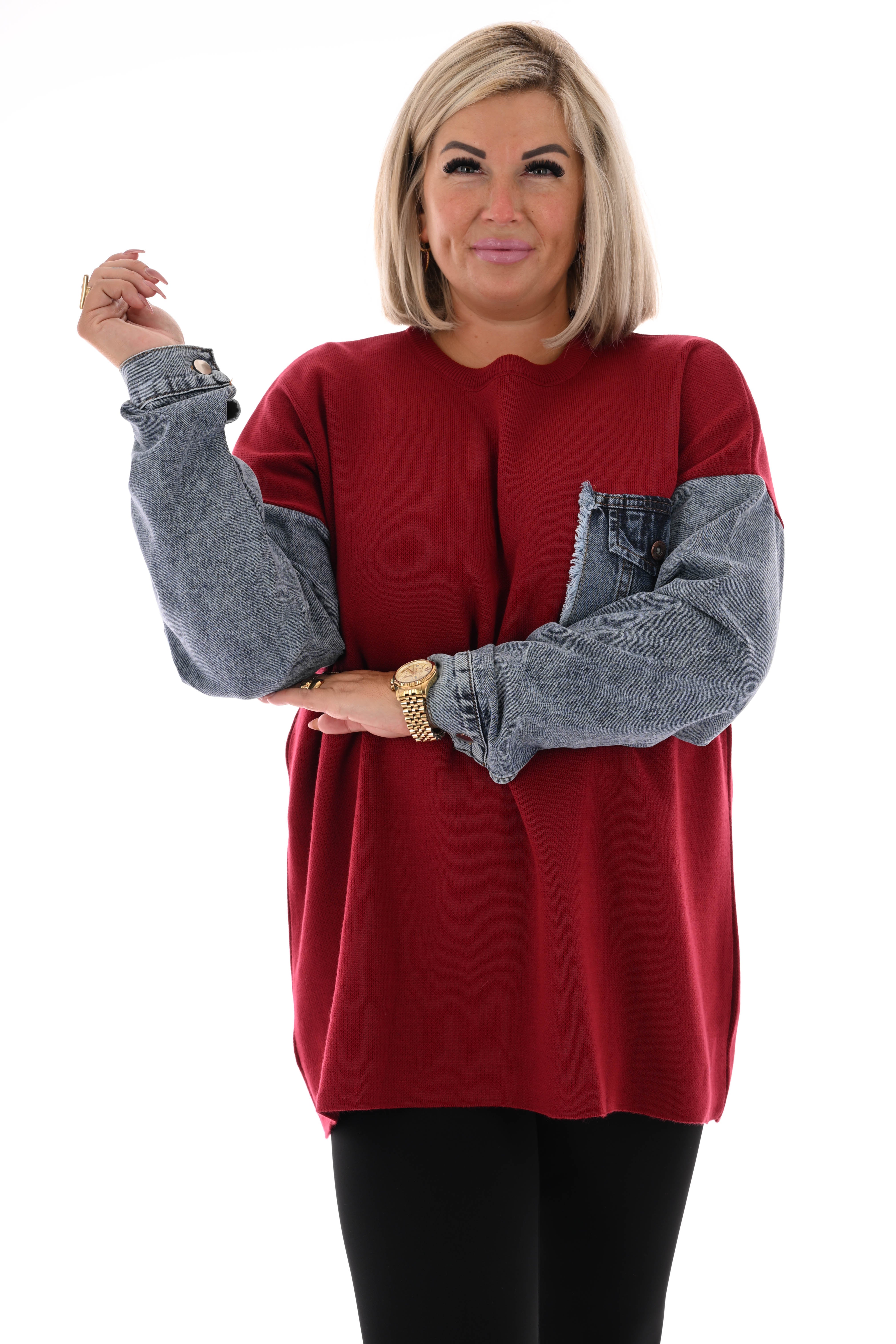 Gebreide trui met jeans rood