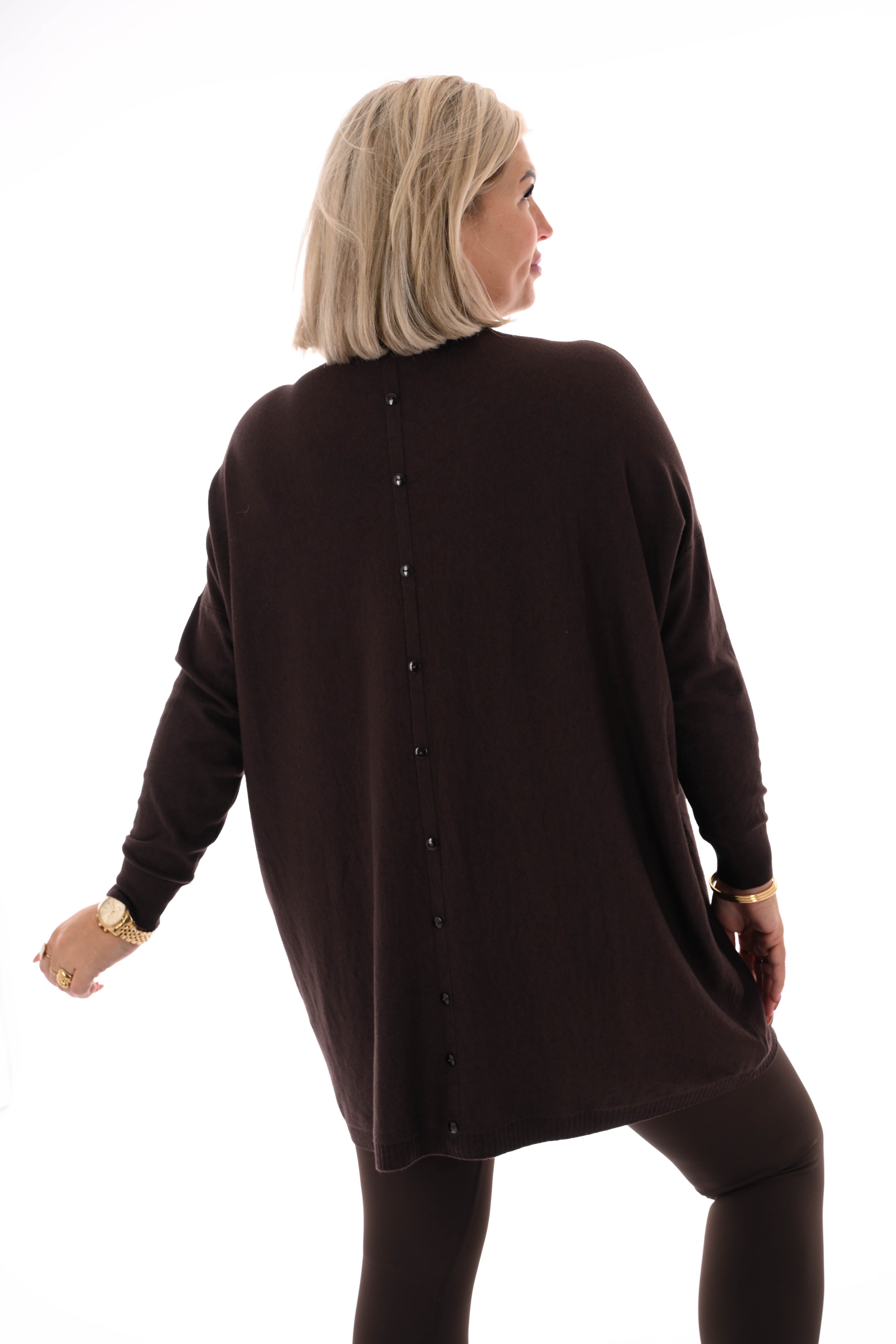 Trui met zakken en knoopjes donkerbruin