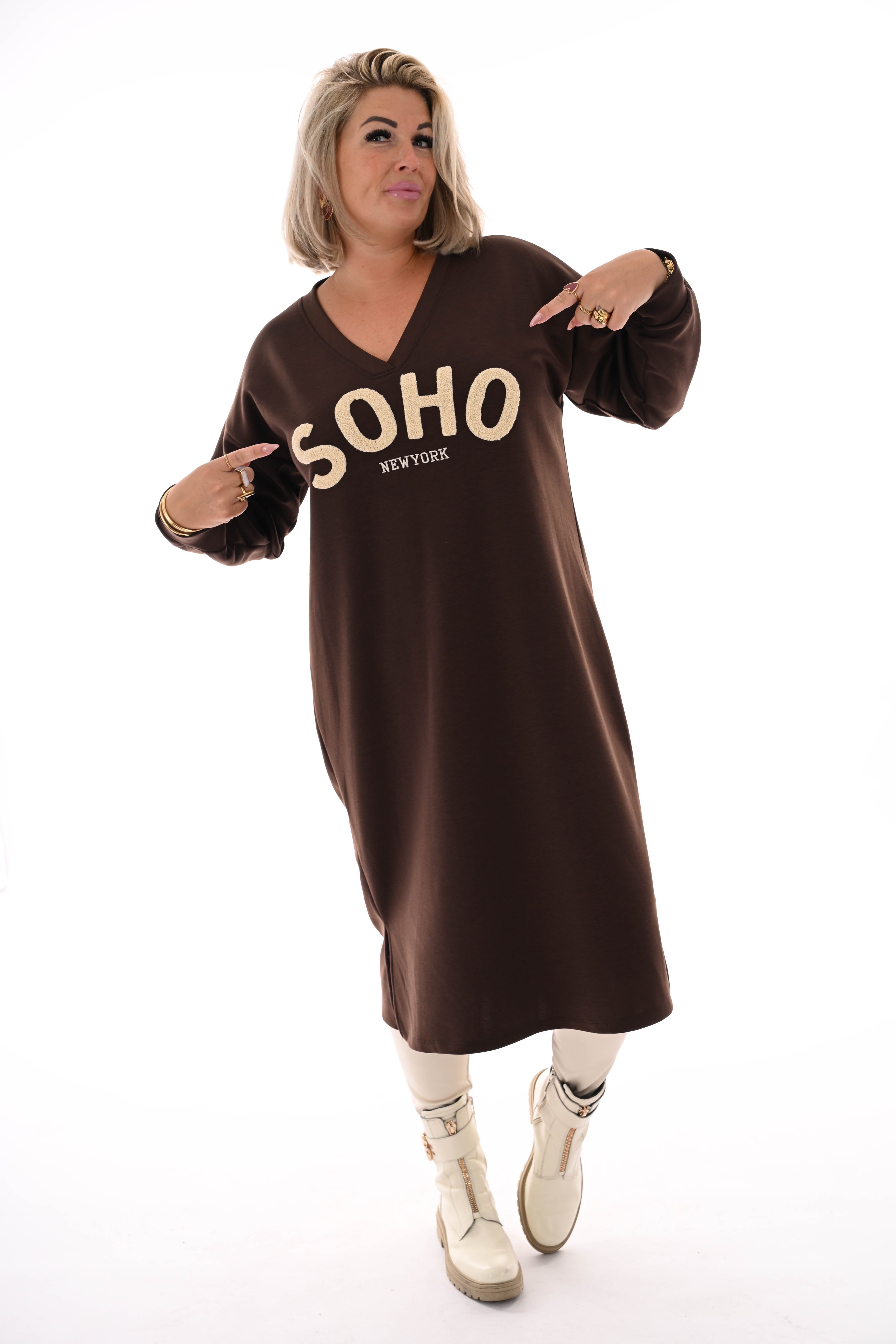 Sweaterdress Soho v-hals bruin