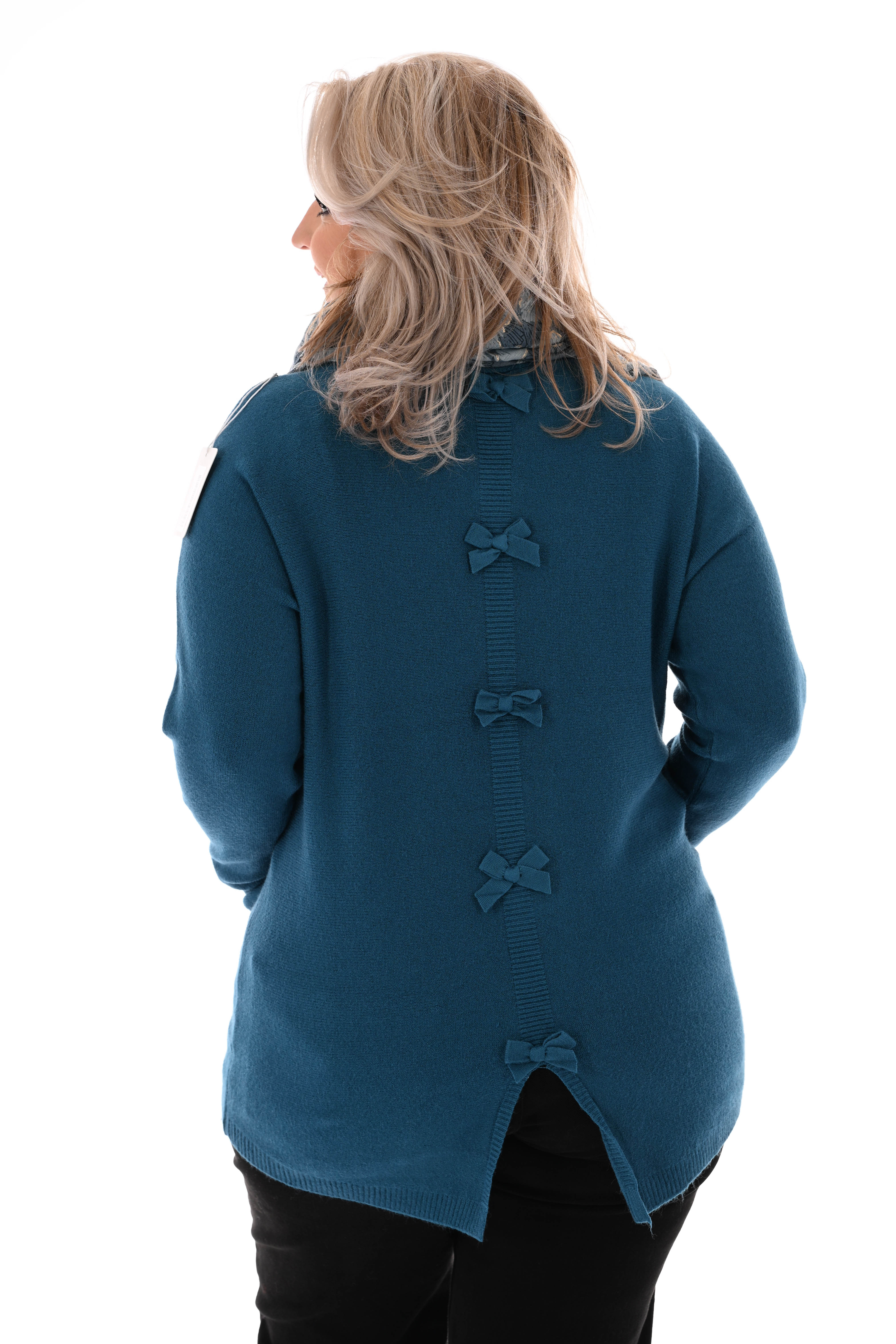 Trui met strikjes rug petrol