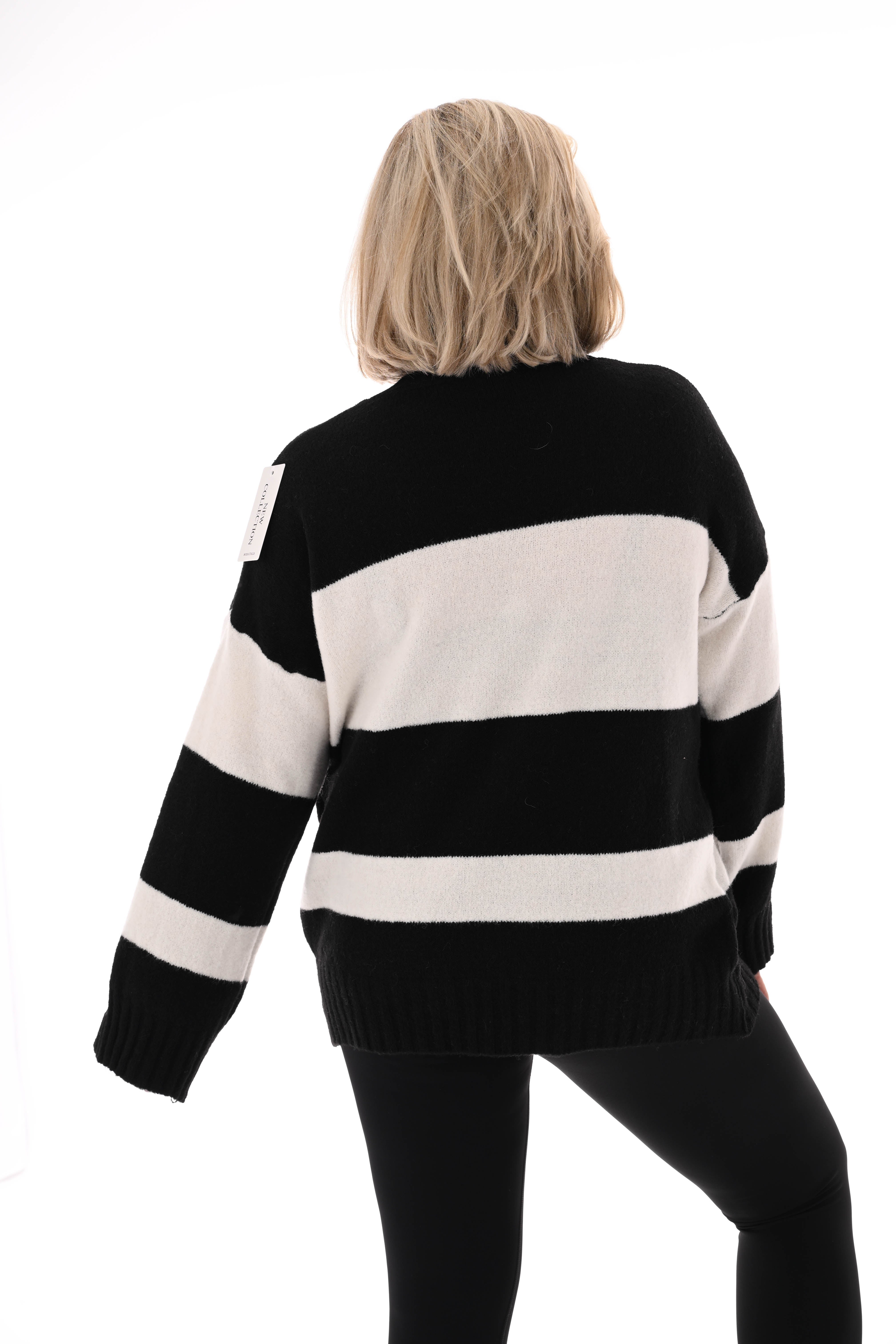 Oversized trui streep met col zwart