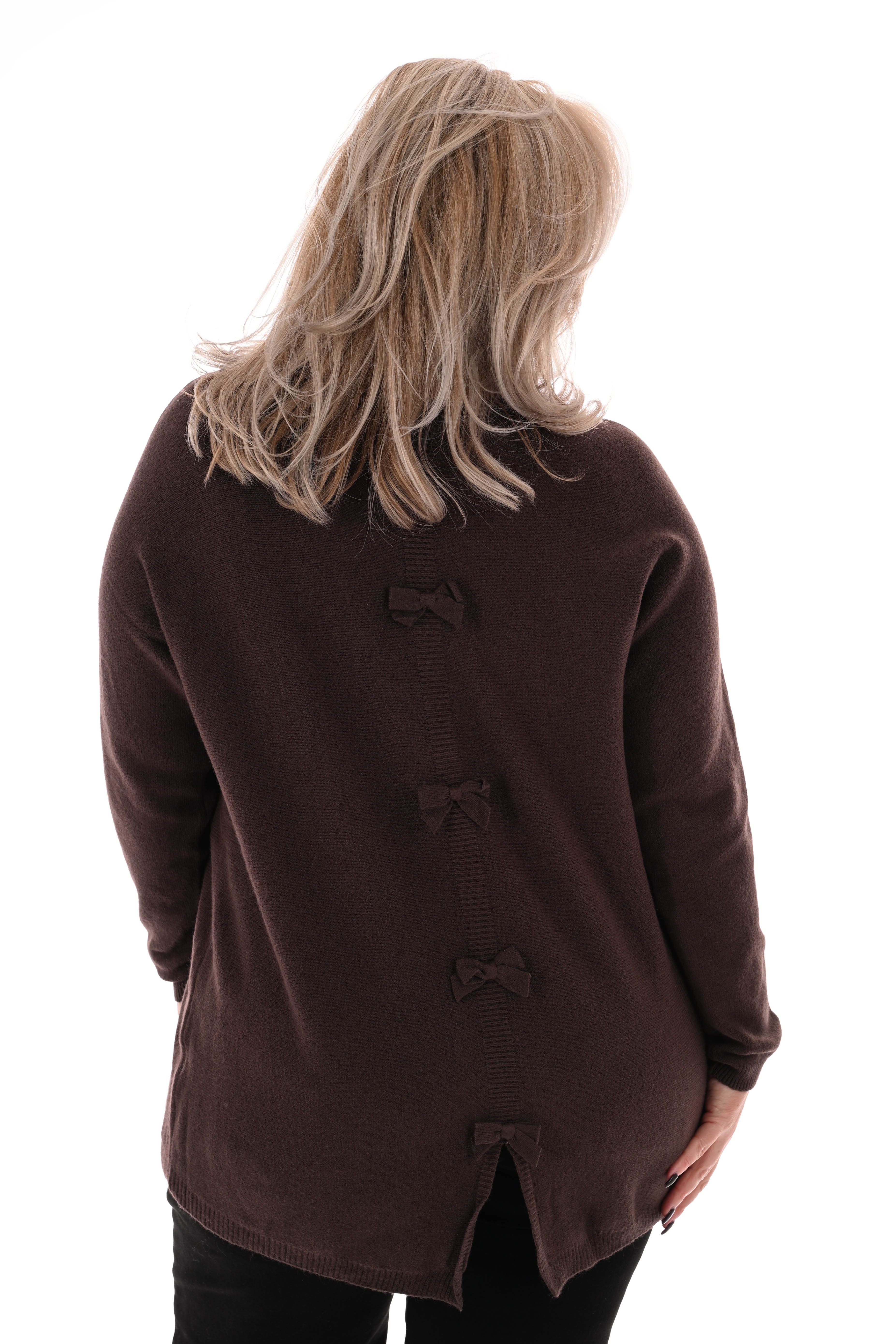 Trui met strikjes rug donkerbruin