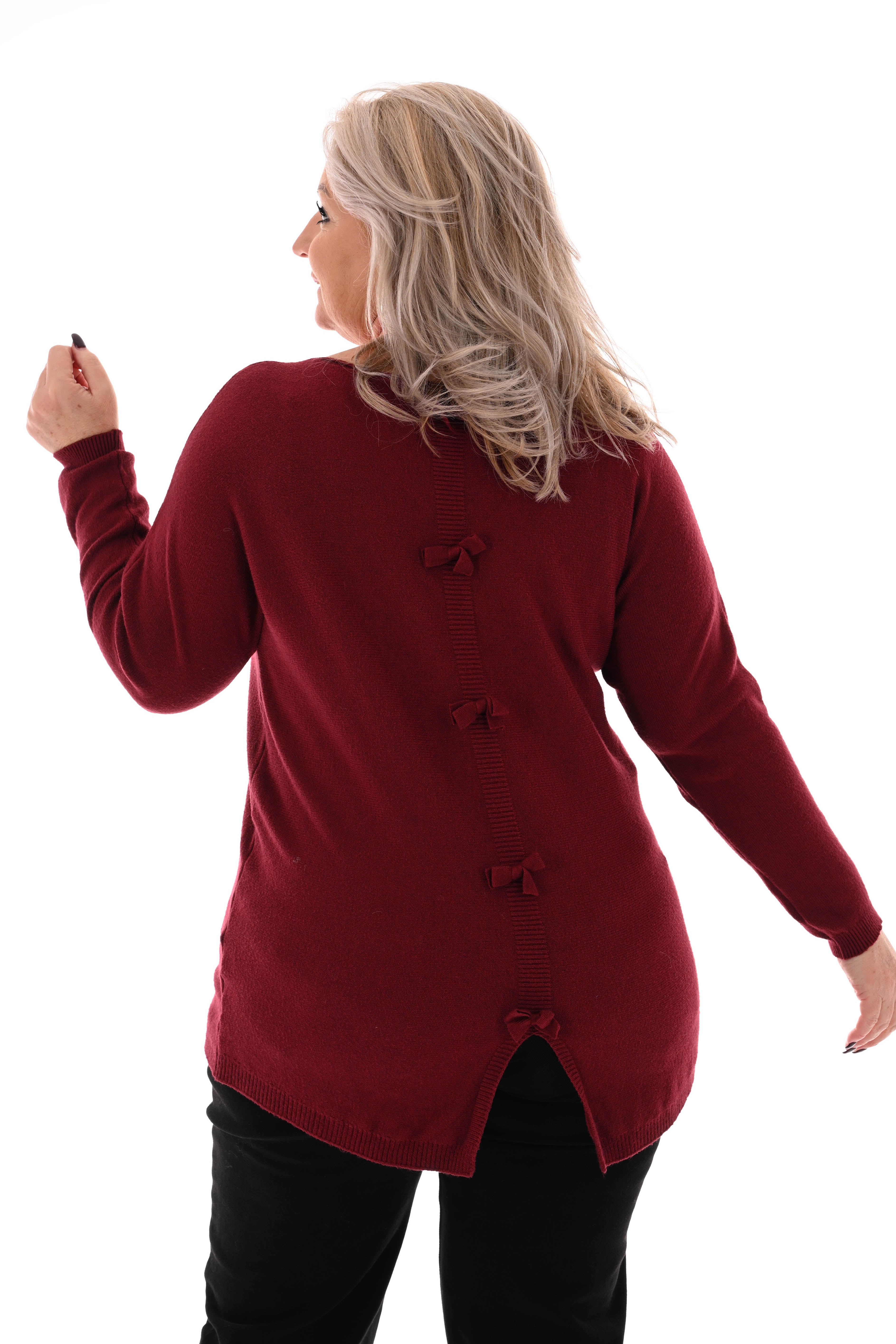 Trui met strikjes rug bordeaux