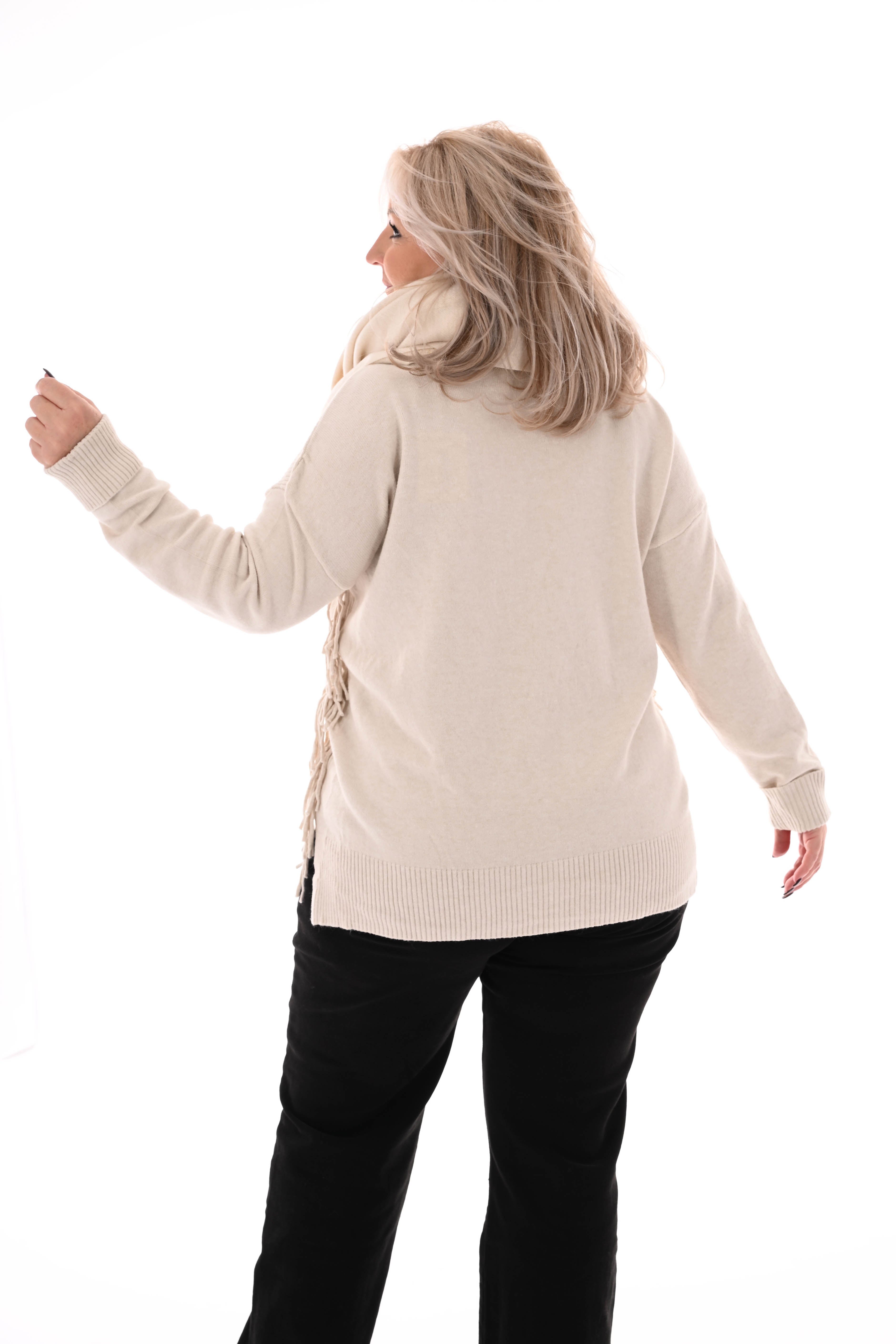 Trui zij franjes beige
