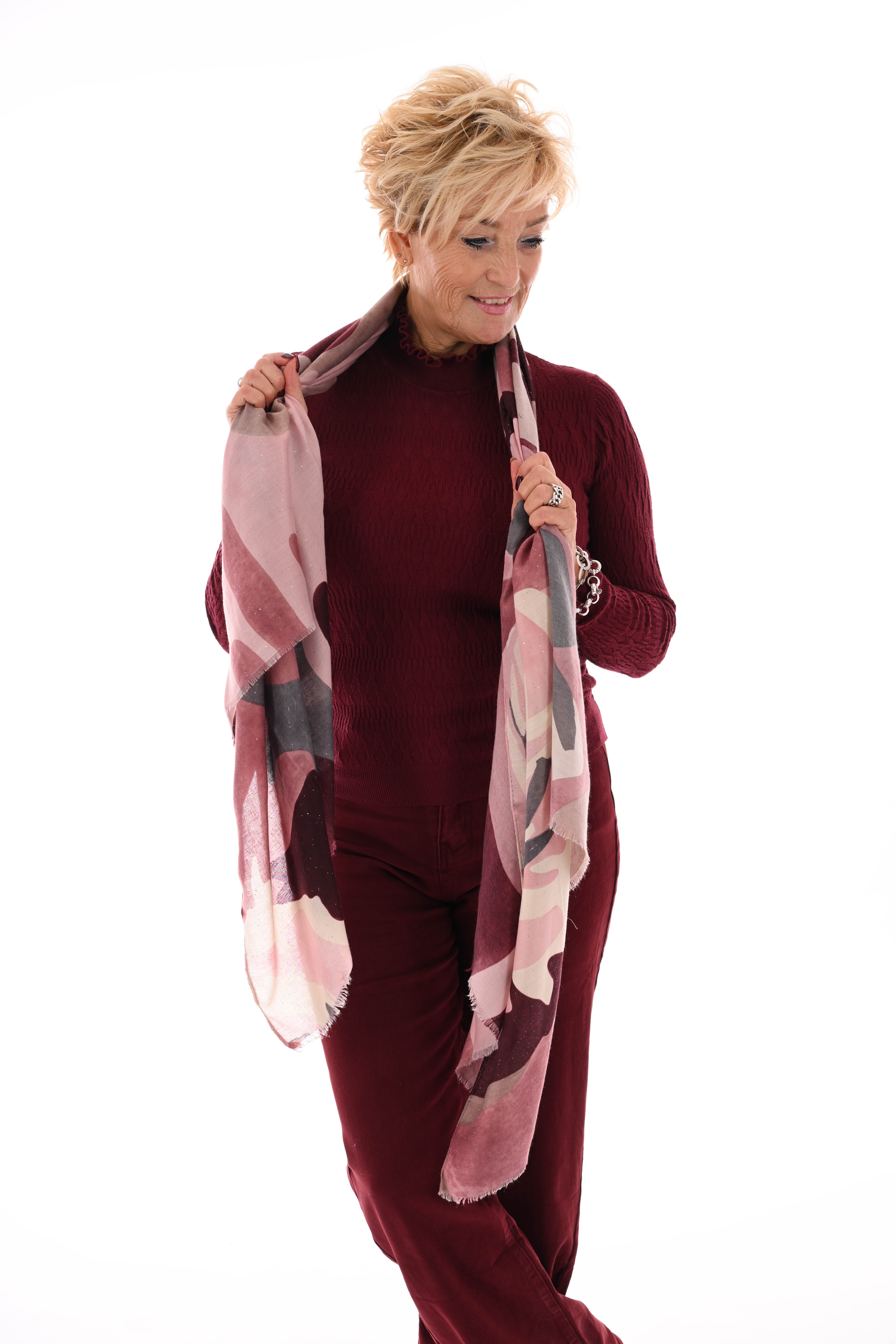 Sjaal abstracte print bordeaux