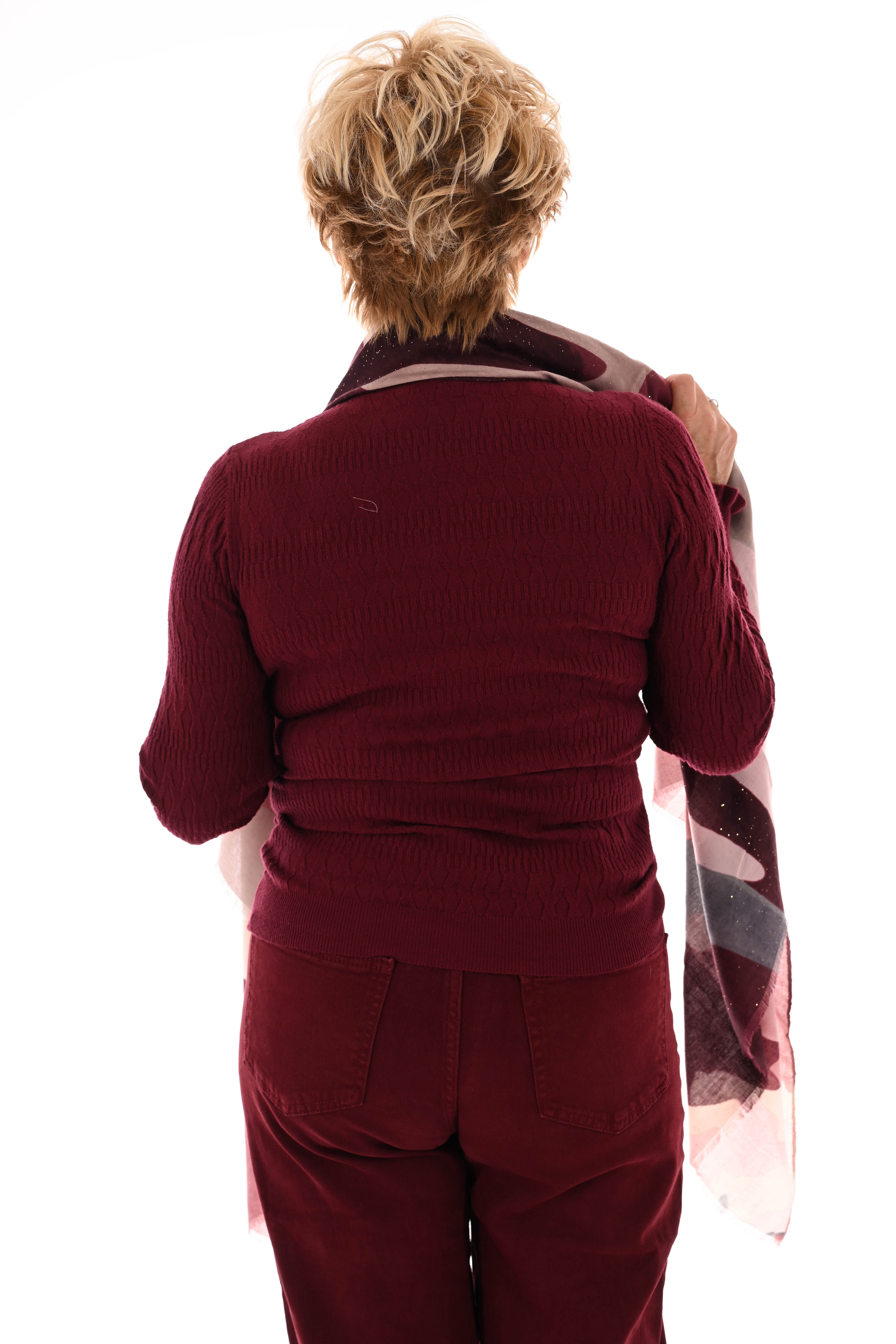 Top structuur met roezelkraag bordeaux