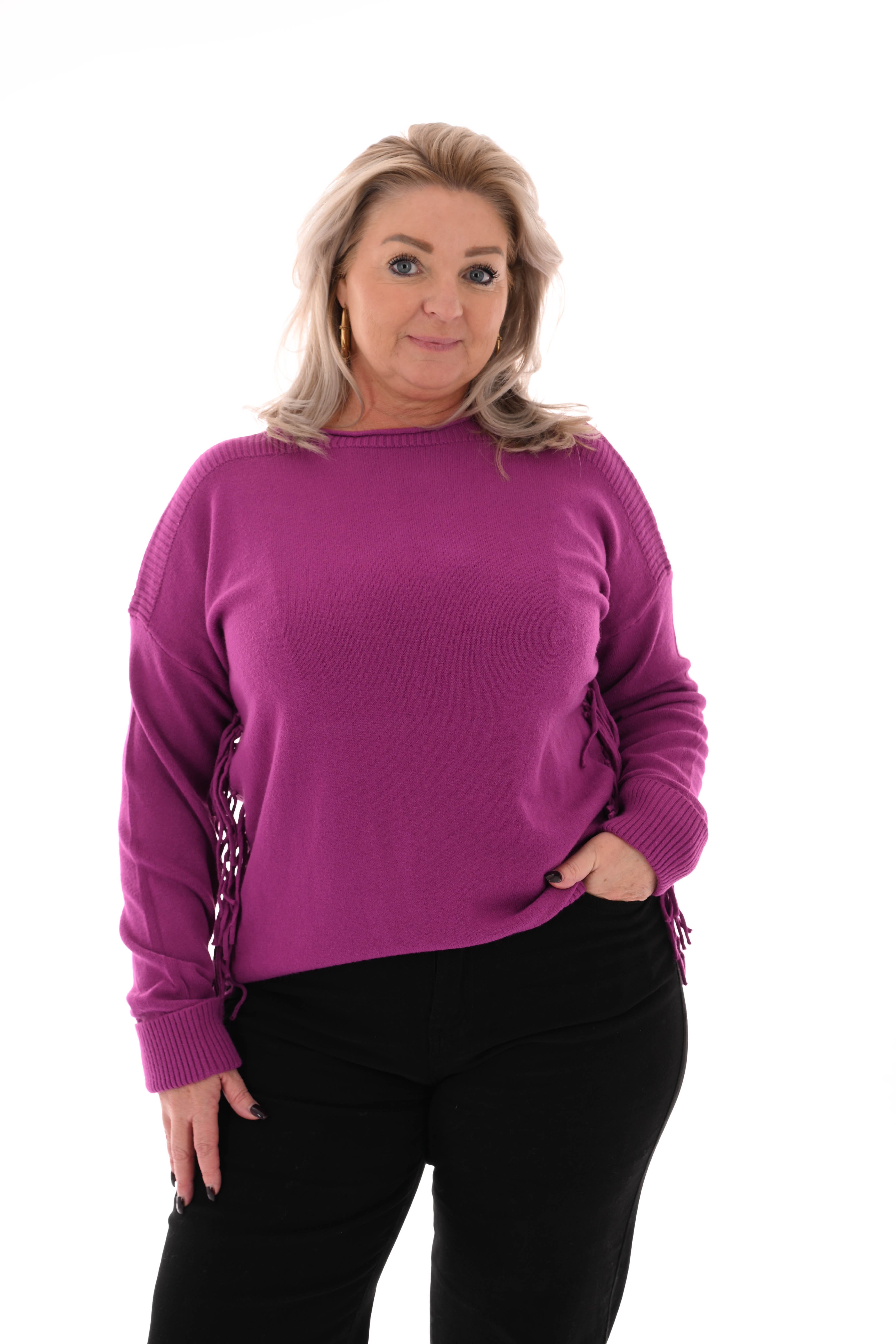 Trui zij franjes cyclaam