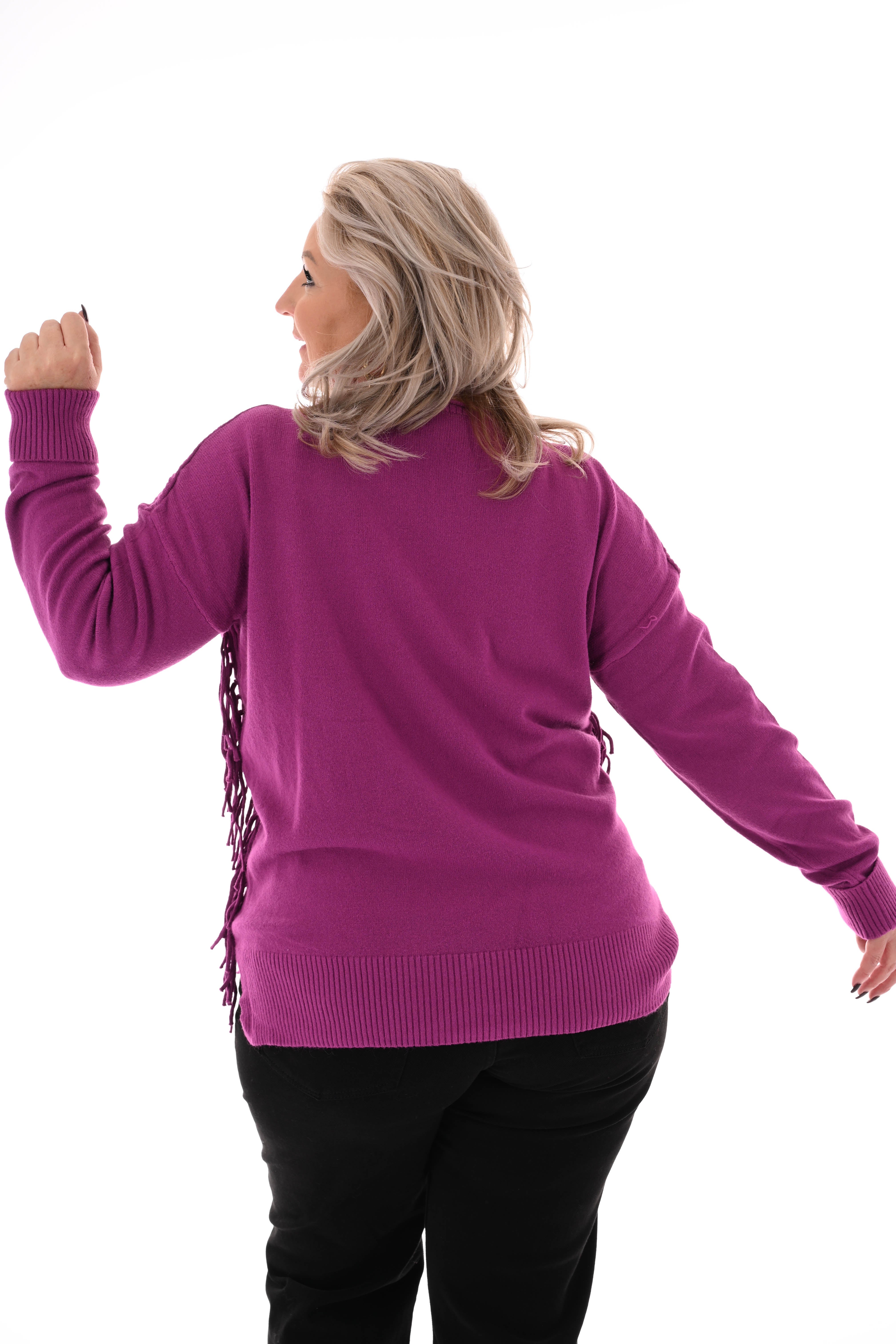 Trui zij franjes cyclaam